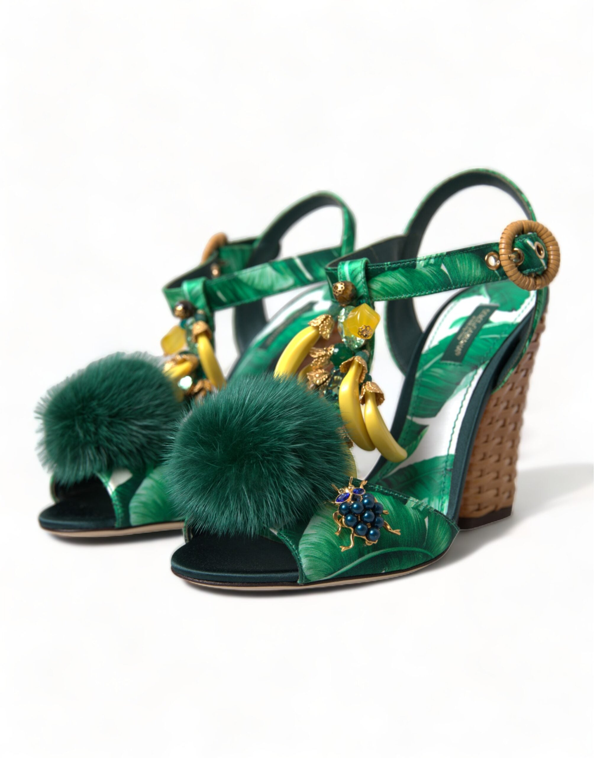 Dolce & Gabbana Green Banana Leaf Embellished T-Strap Sandals Shoes - DEA STILOSA MILANO