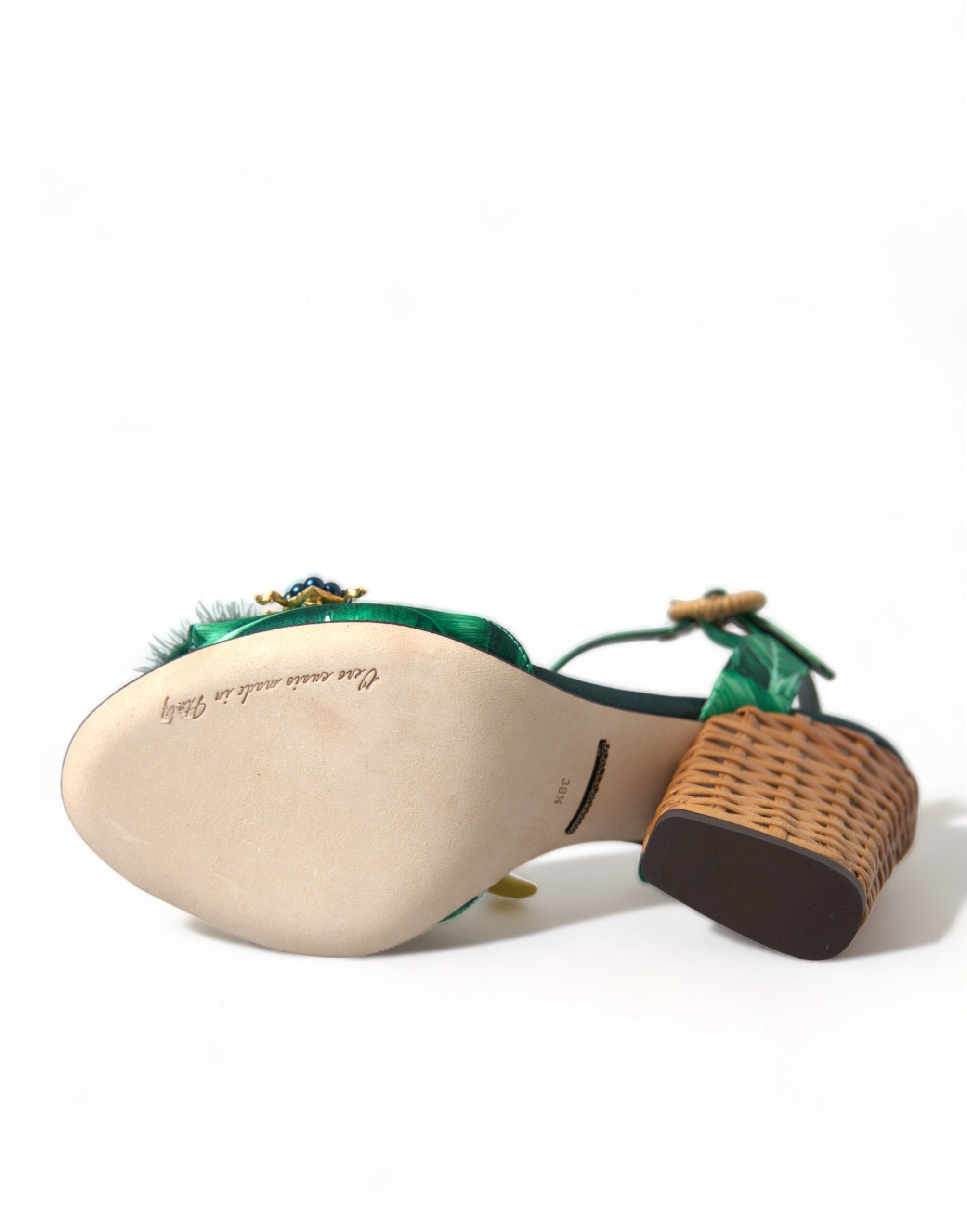 Dolce & Gabbana Green Banana Leaf Embellished T-Strap Sandals Shoes - DEA STILOSA MILANO