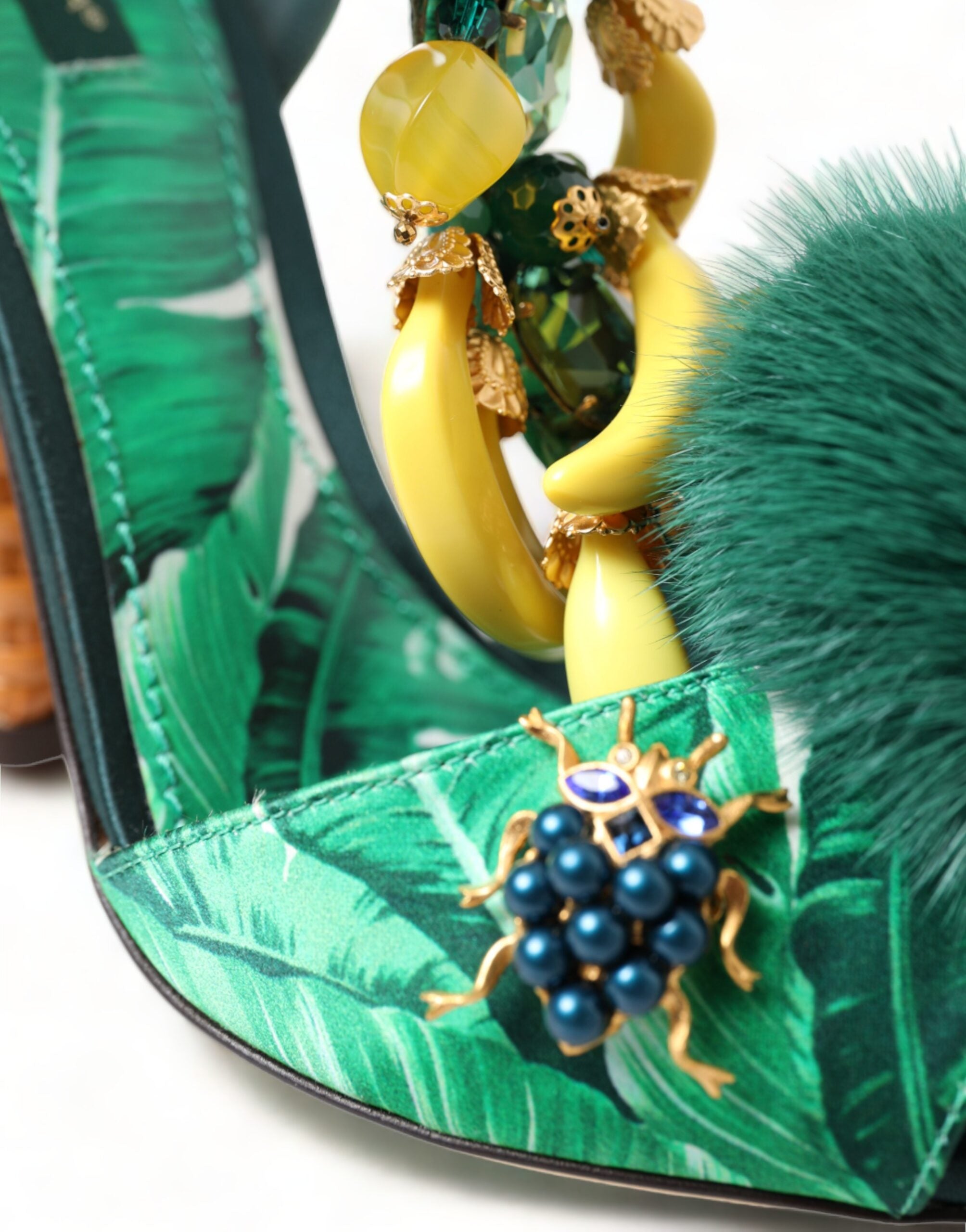 Dolce & Gabbana Green Banana Leaf Embellished T-Strap Sandals Shoes - DEA STILOSA MILANO