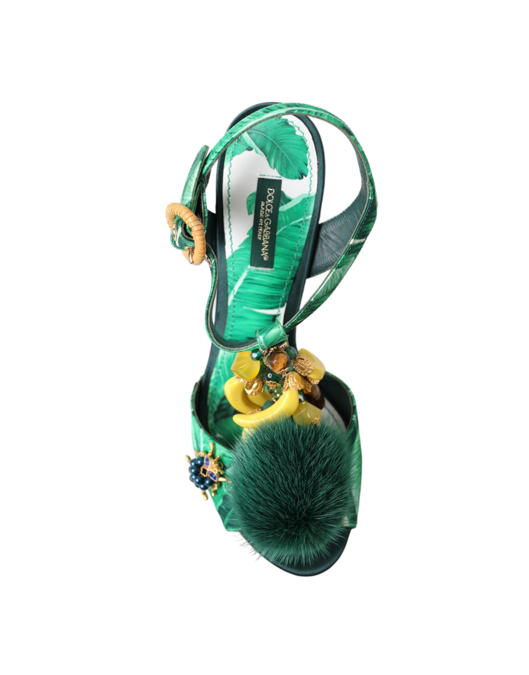 Dolce & Gabbana Green Banana Leaf Embellished T-Strap Sandals Shoes - DEA STILOSA MILANO