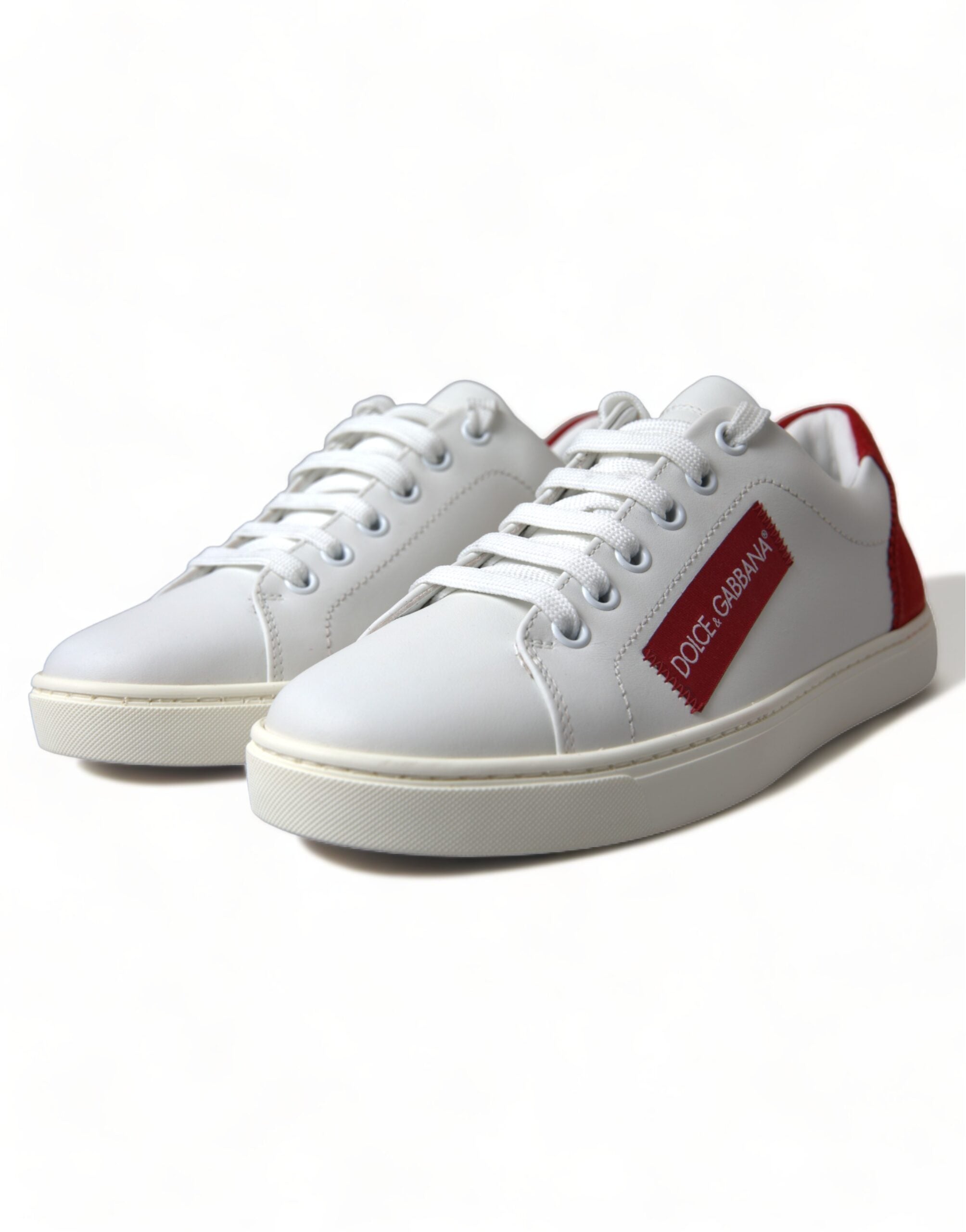 Dolce & Gabbana White Red Leather Low Top Sneakers Shoes - DEA STILOSA MILANO