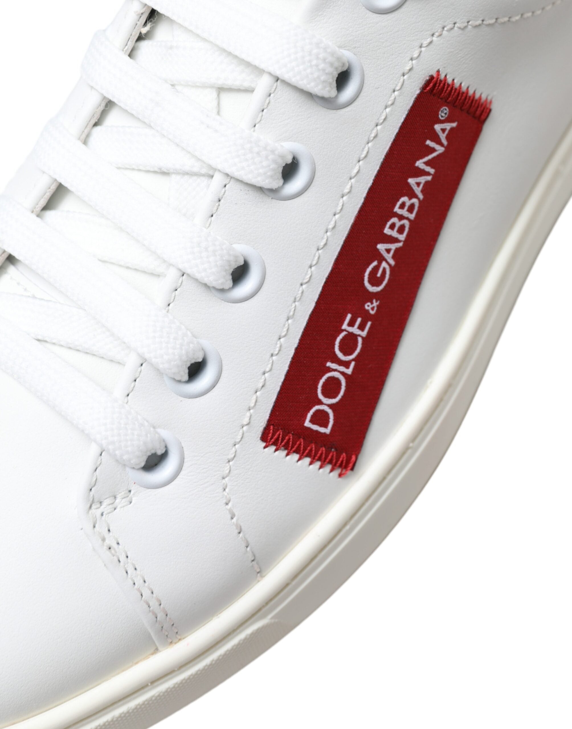 Dolce & Gabbana White Red Leather Low Top Sneakers Shoes - DEA STILOSA MILANO