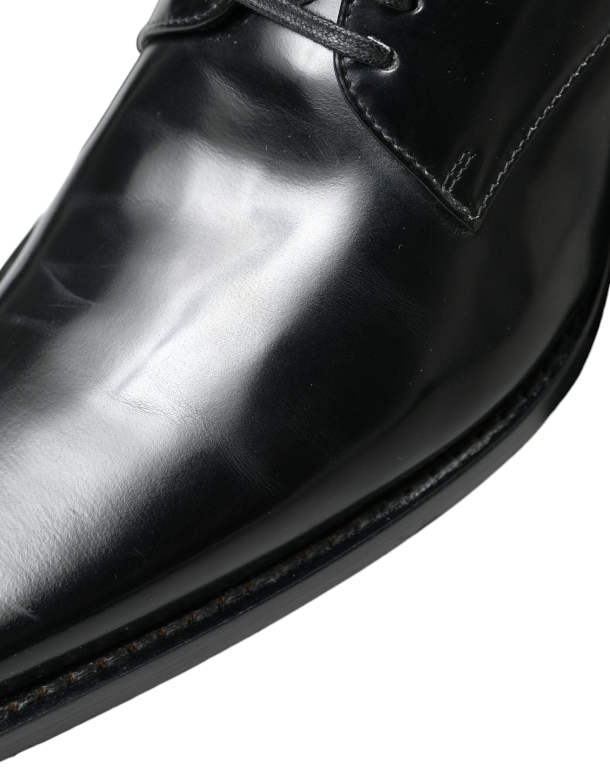 Dolce & Gabbana Black Leather Lace Up Formal Flats Shoes - DEA STILOSA MILANO