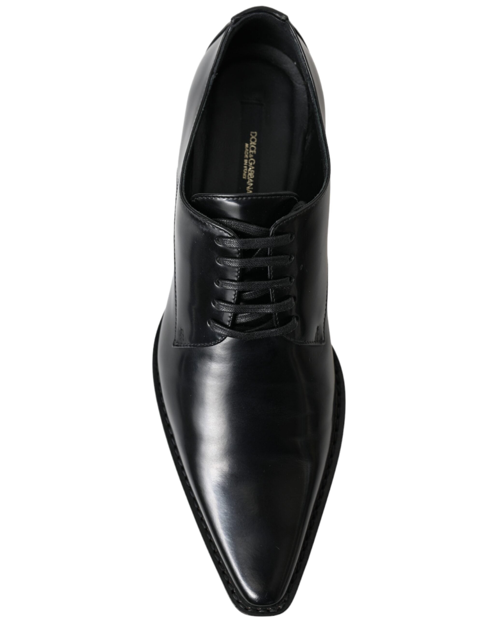 Dolce & Gabbana Black Leather Lace Up Formal Flats Shoes - DEA STILOSA MILANO