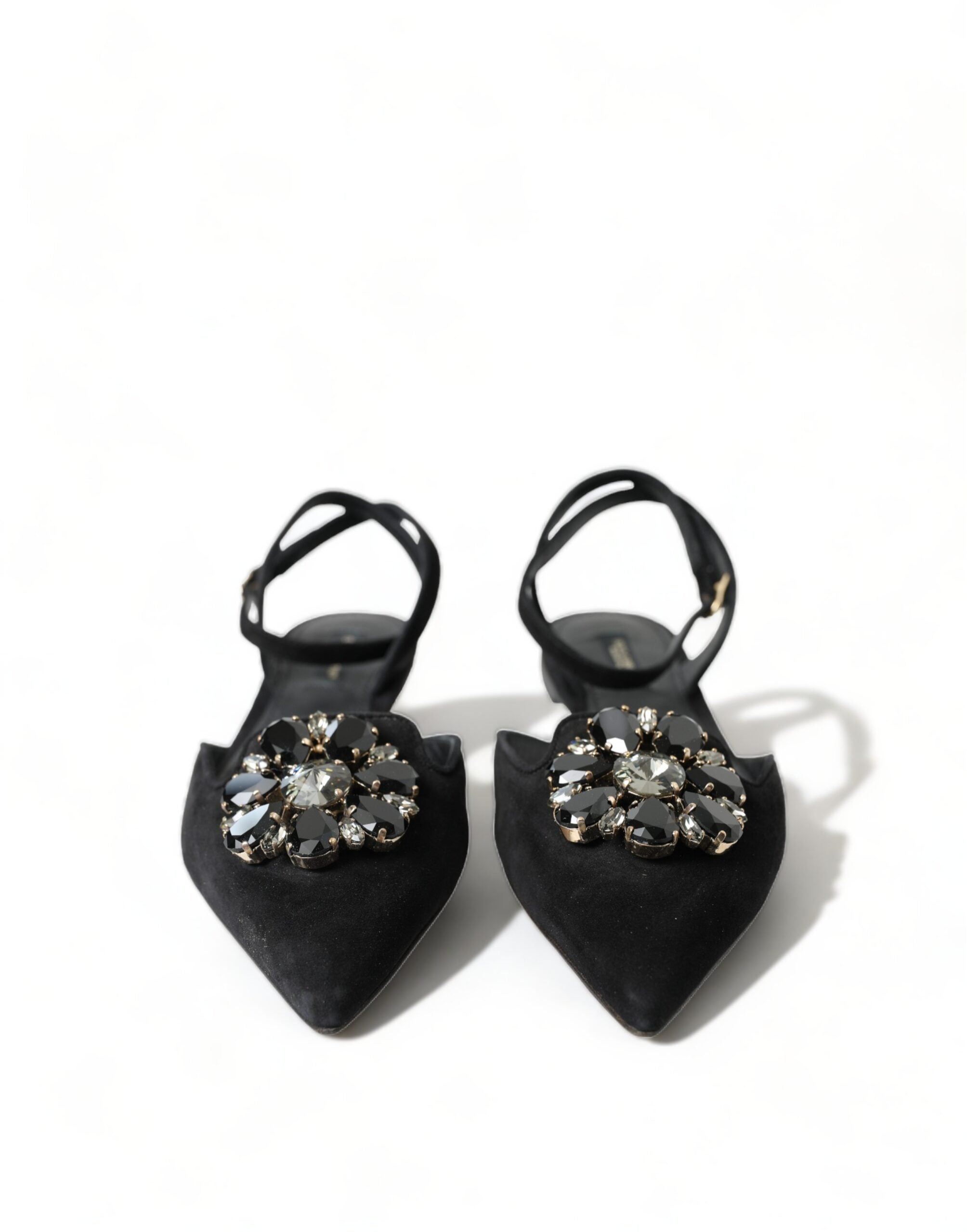 Dolce & Gabbana Black Leather Crystal Slingback Flats Shoes - DEA STILOSA MILANO
