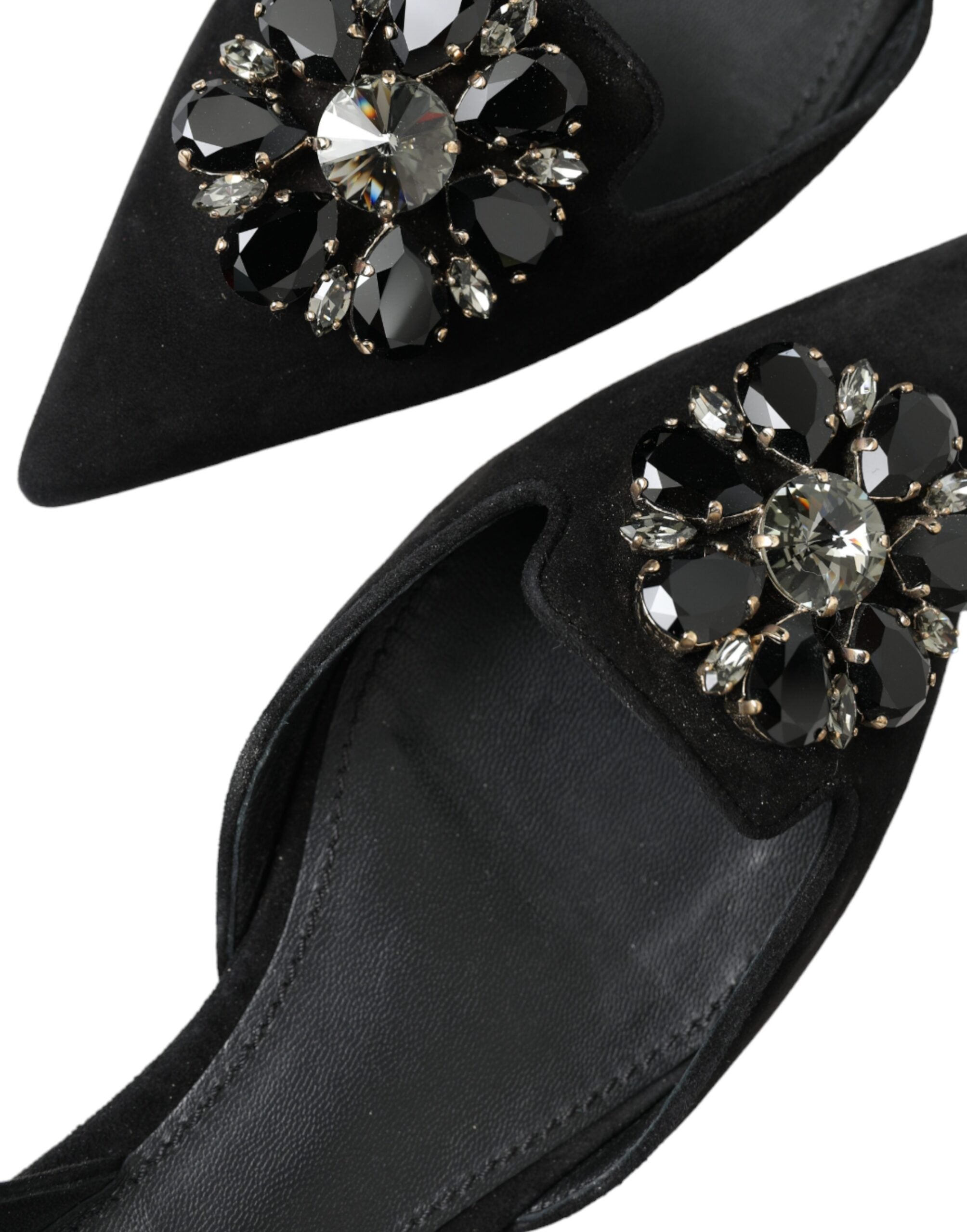Dolce & Gabbana Black Leather Crystal Slingback Flats Shoes - DEA STILOSA MILANO