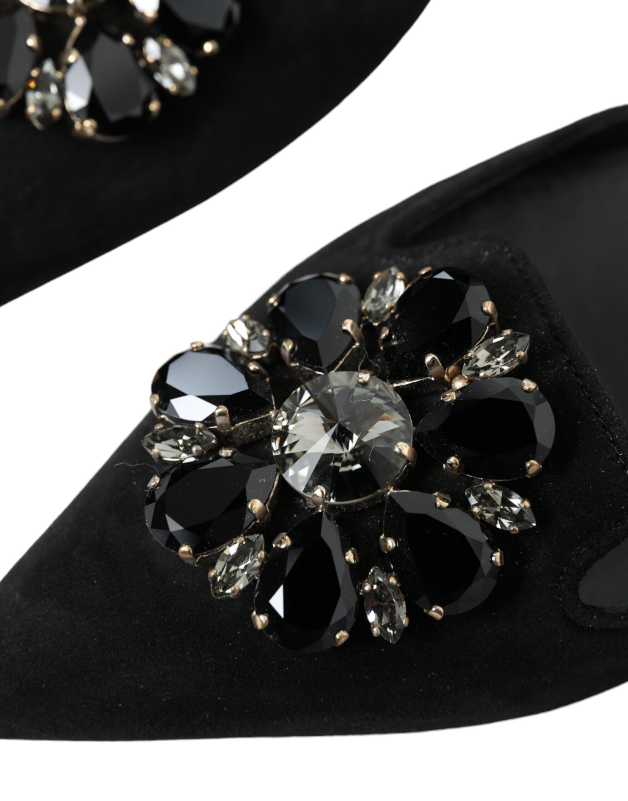 Dolce & Gabbana Black Leather Crystal Slingback Flats Shoes - DEA STILOSA MILANO