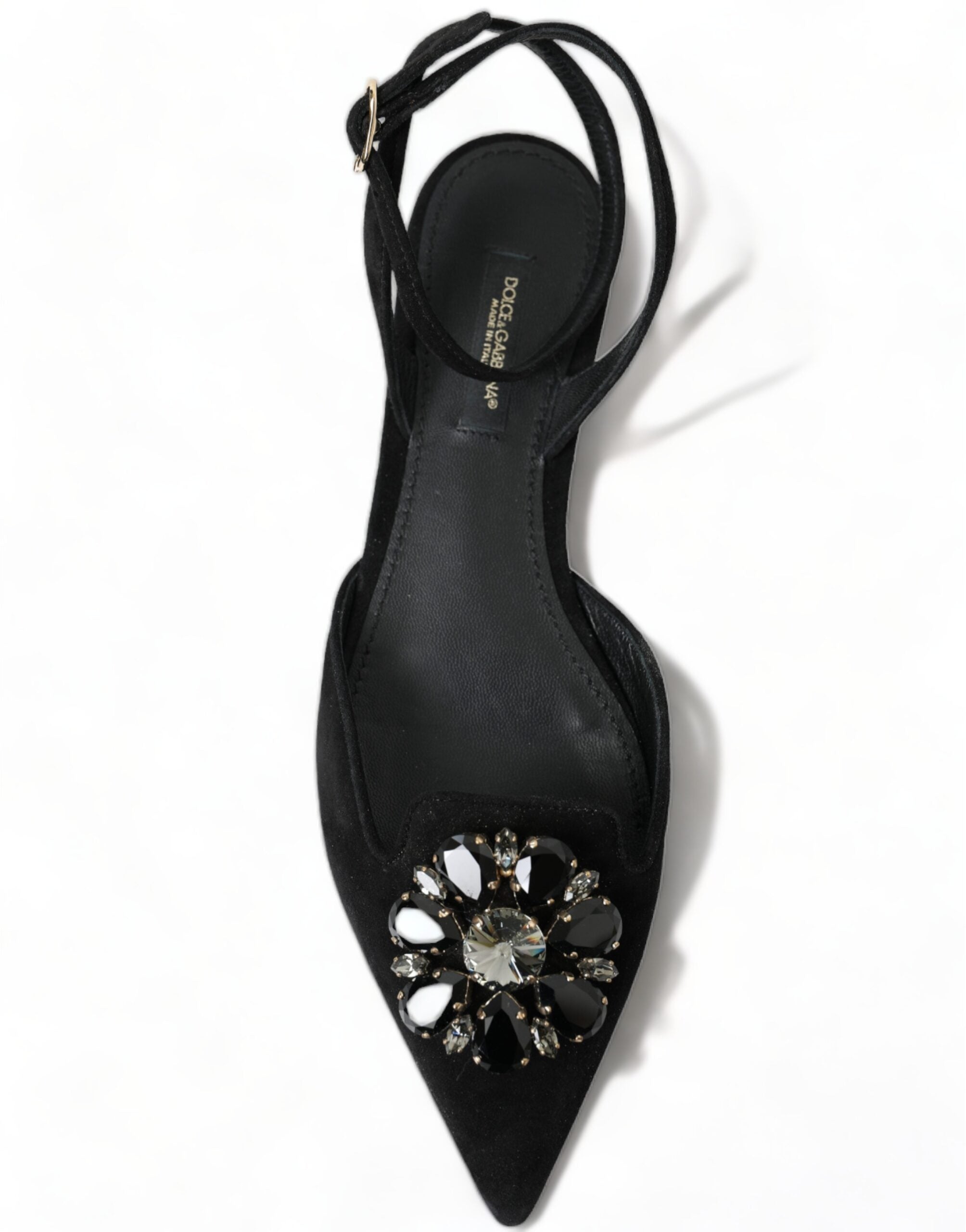 Dolce & Gabbana Black Leather Crystal Slingback Flats Shoes - DEA STILOSA MILANO