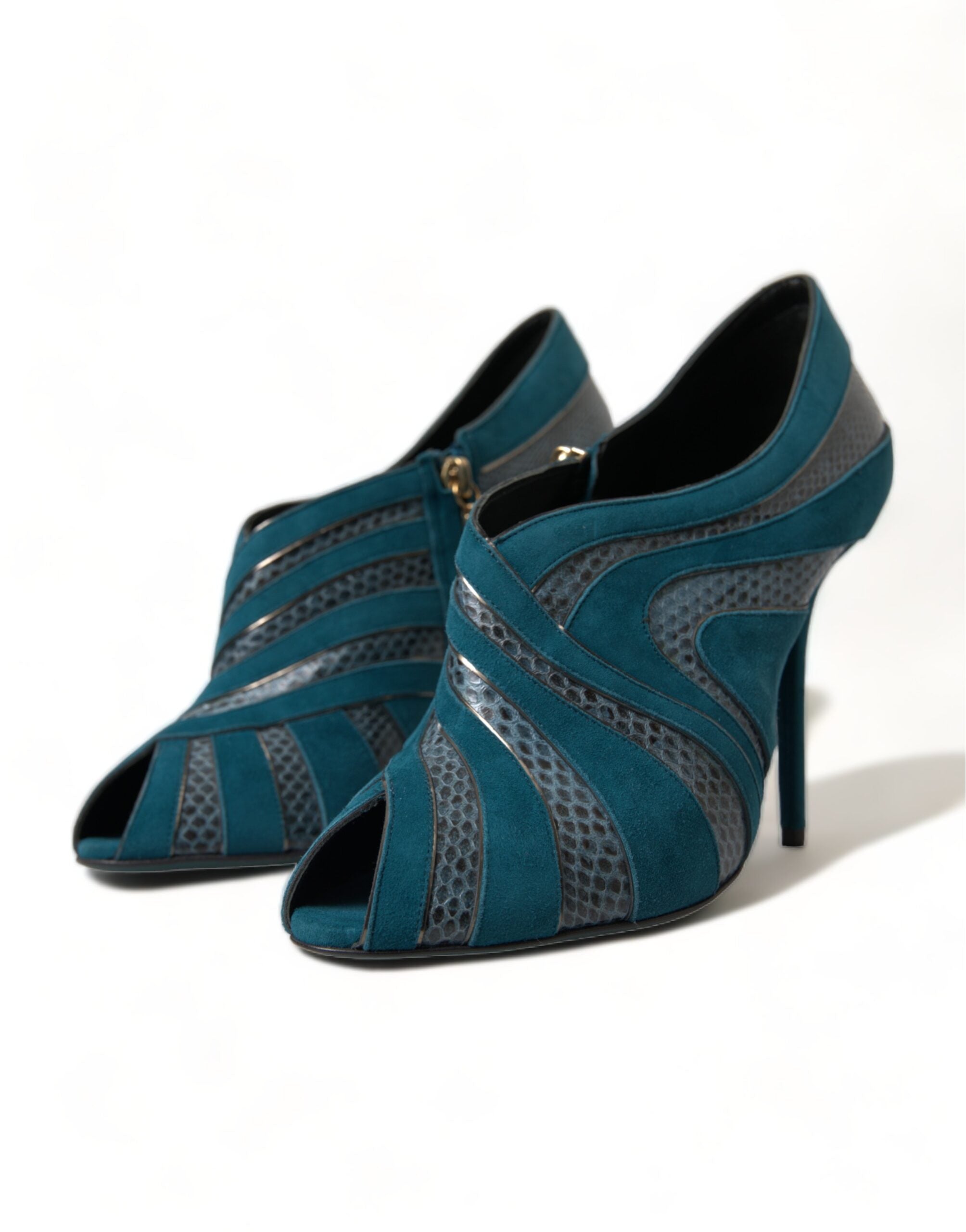 Dolce & Gabbana Teal Suede Leather Peep Toe Heels Pumps Shoes - DEA STILOSA MILANO