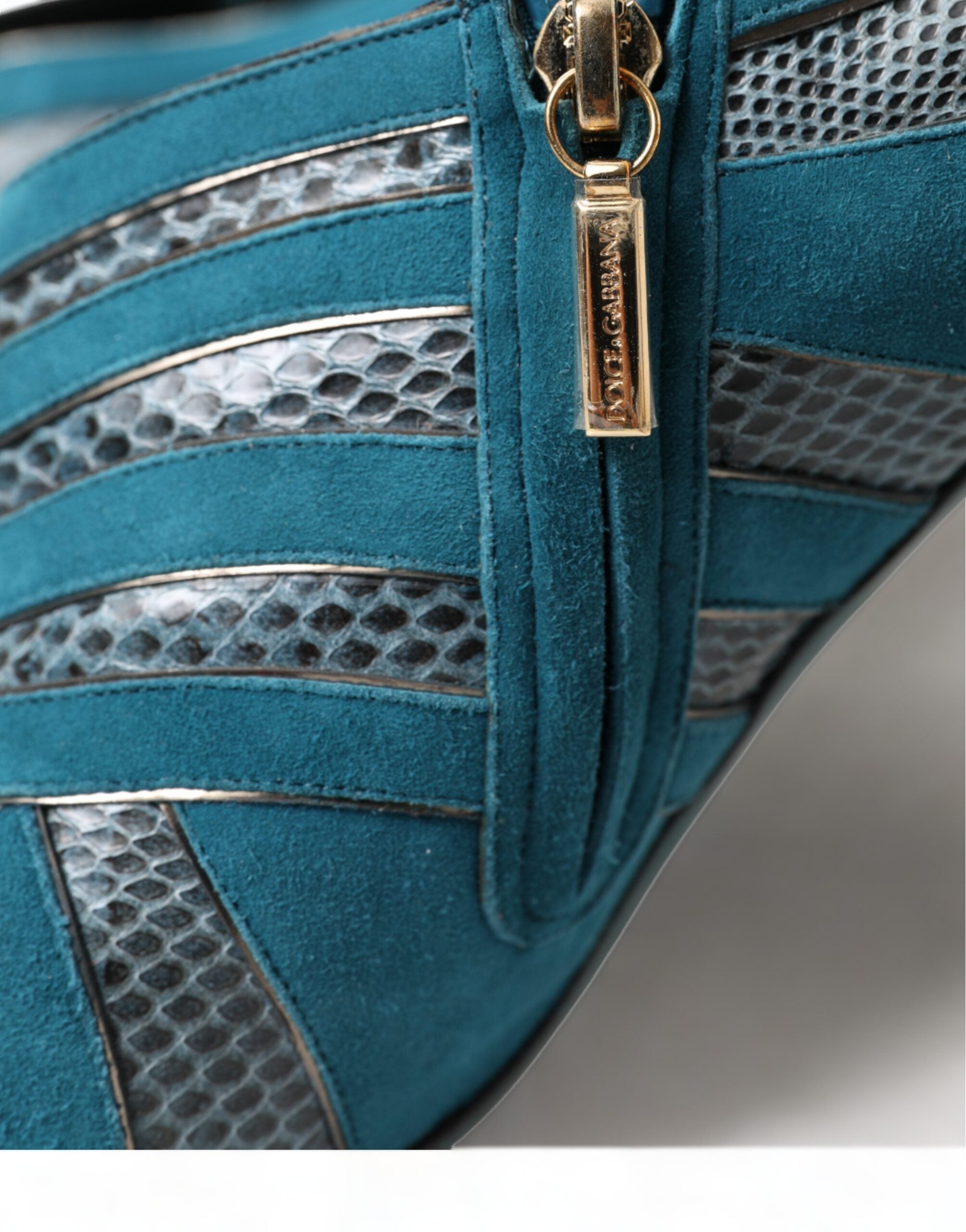 Dolce & Gabbana Teal Suede Leather Peep Toe Heels Pumps Shoes - DEA STILOSA MILANO