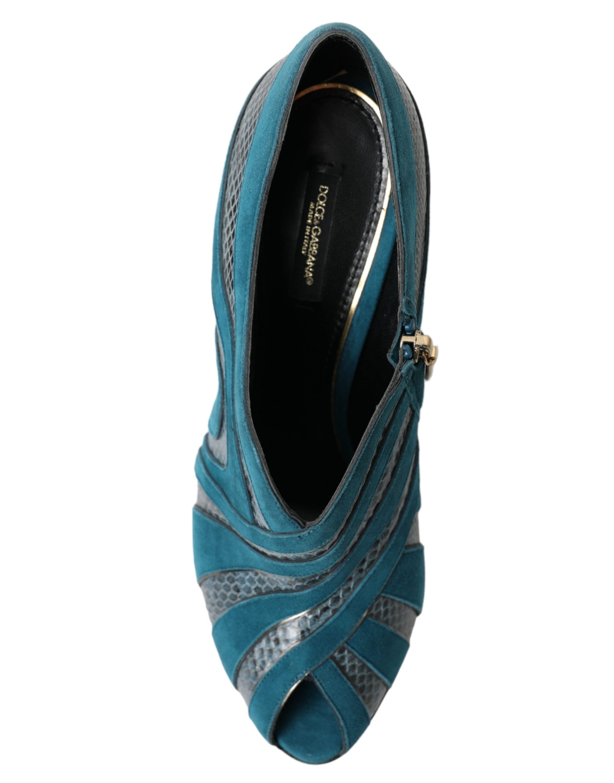 Dolce & Gabbana Teal Suede Leather Peep Toe Heels Pumps Shoes - DEA STILOSA MILANO