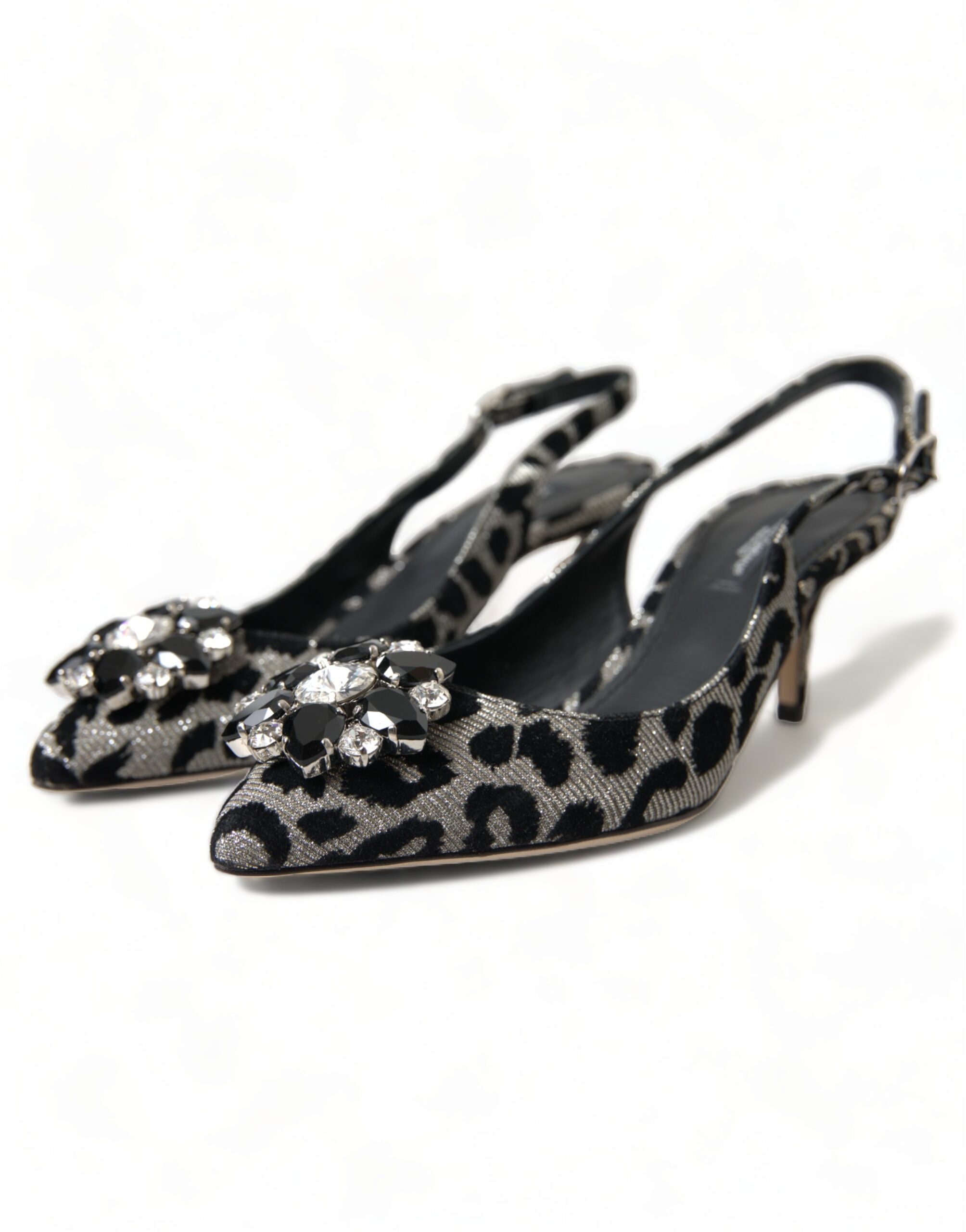 Dolce & Gabbana Silver Leopard Crystal Slingback Pumps Shoes - DEA STILOSA MILANO