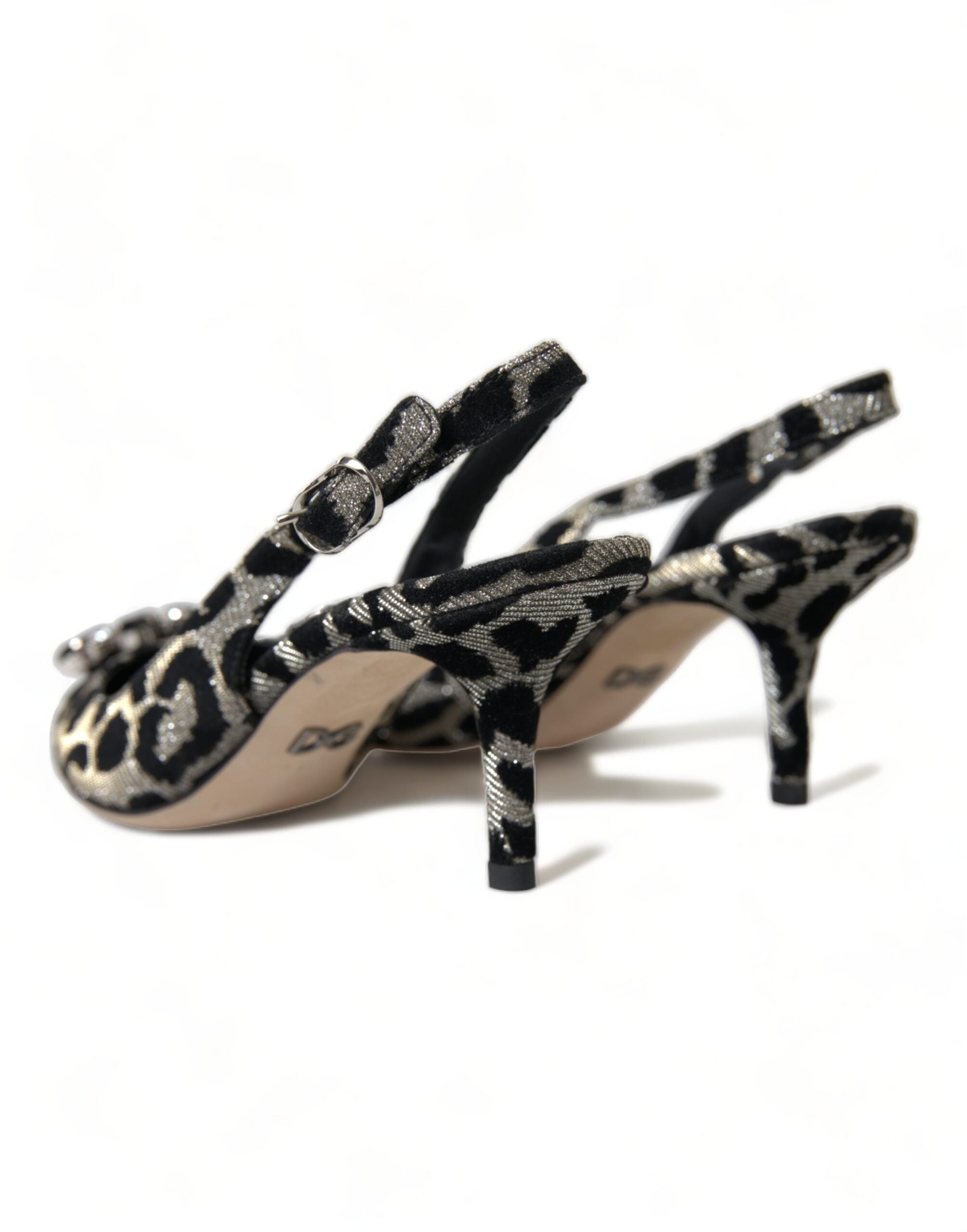 Dolce & Gabbana Silver Leopard Crystal Slingback Pumps Shoes - DEA STILOSA MILANO