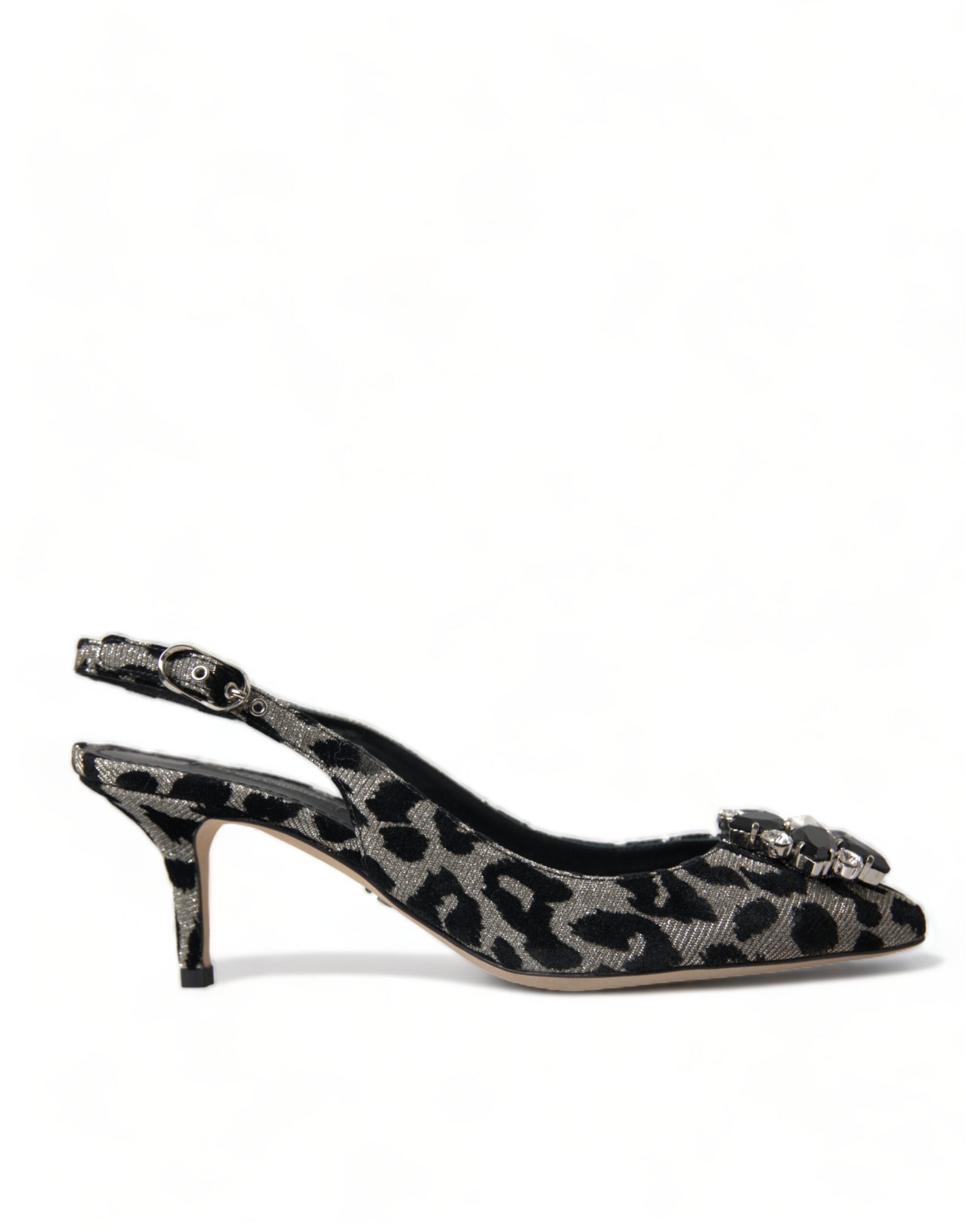 Dolce & Gabbana Silver Leopard Crystal Slingback Pumps Shoes - DEA STILOSA MILANO