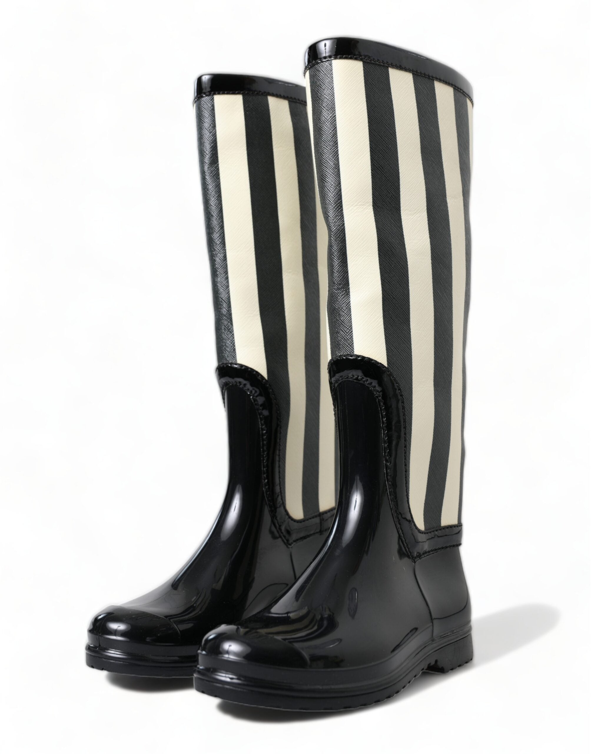 Dolce & Gabbana Black Rubber Knee High Flat Boots Shoes - DEA STILOSA MILANO