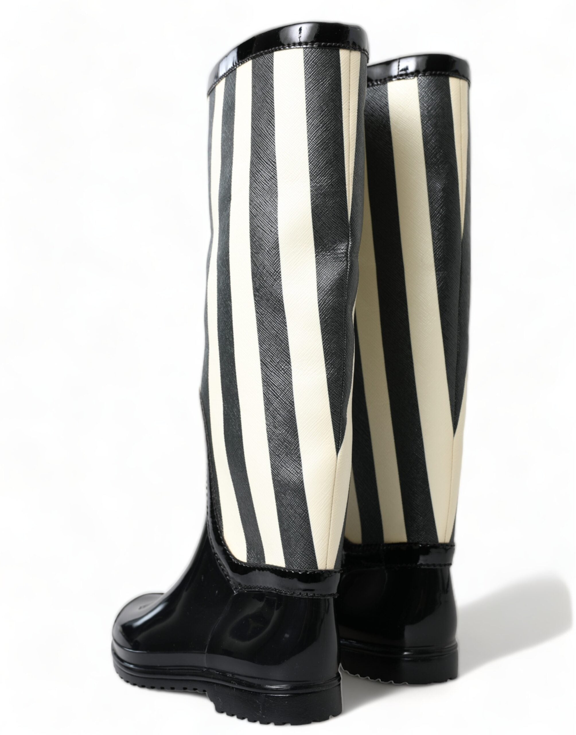 Dolce & Gabbana Black Rubber Knee High Flat Boots Shoes - DEA STILOSA MILANO