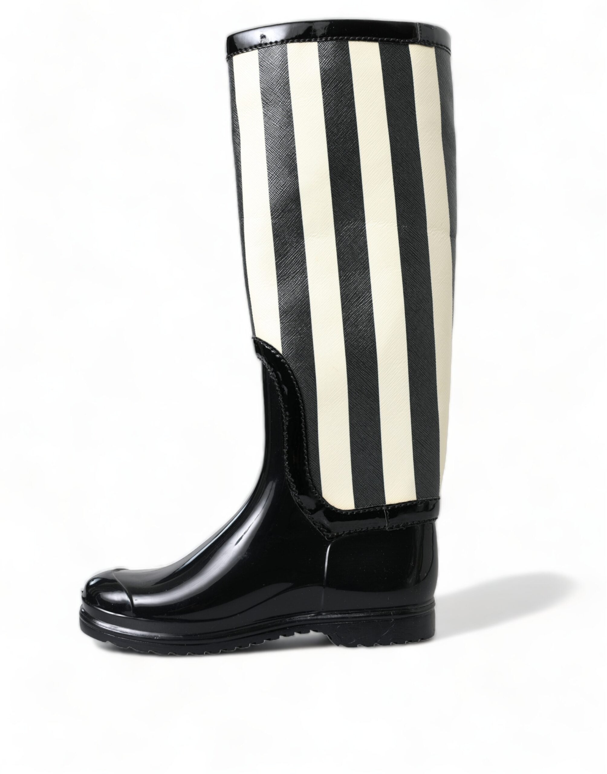 Dolce & Gabbana Black Rubber Knee High Flat Boots Shoes - DEA STILOSA MILANO