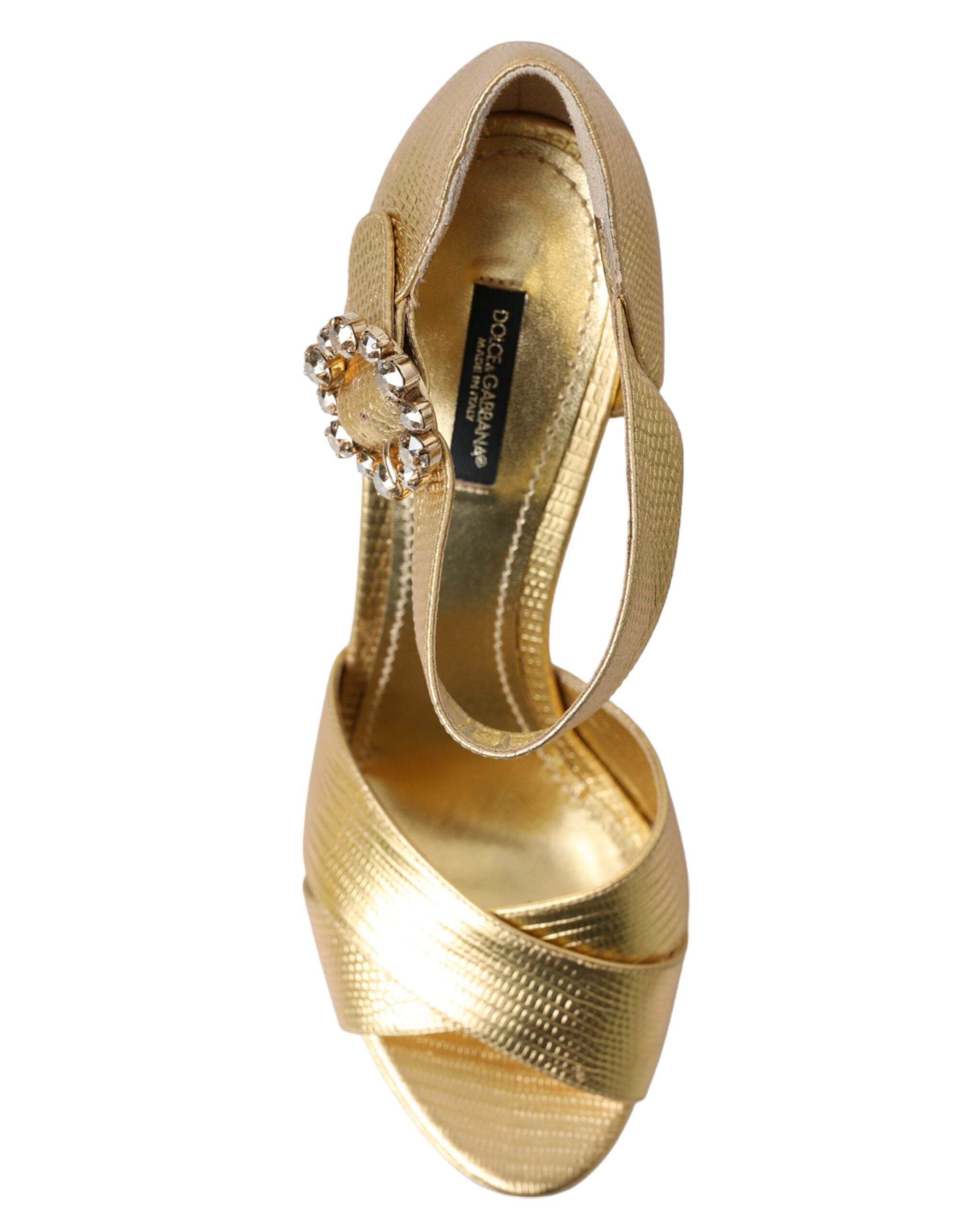 Dolce & Gabbana Gold Crystal Ankle Strap Platform Sandals Shoes - DEA STILOSA MILANO