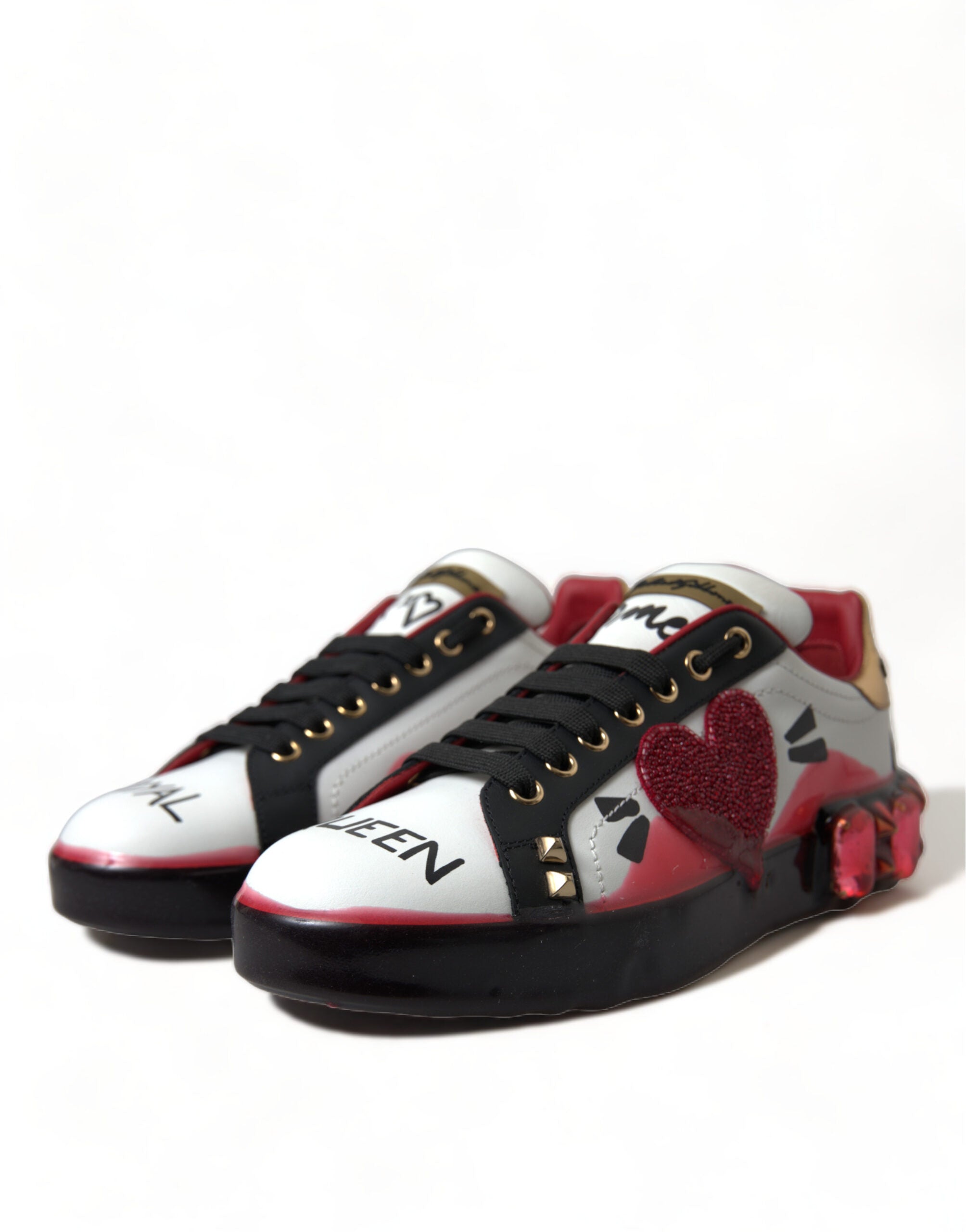 Dolce & Gabbana White Red Crystals Portofino Sneakers Women Shoes - DEA STILOSA MILANO