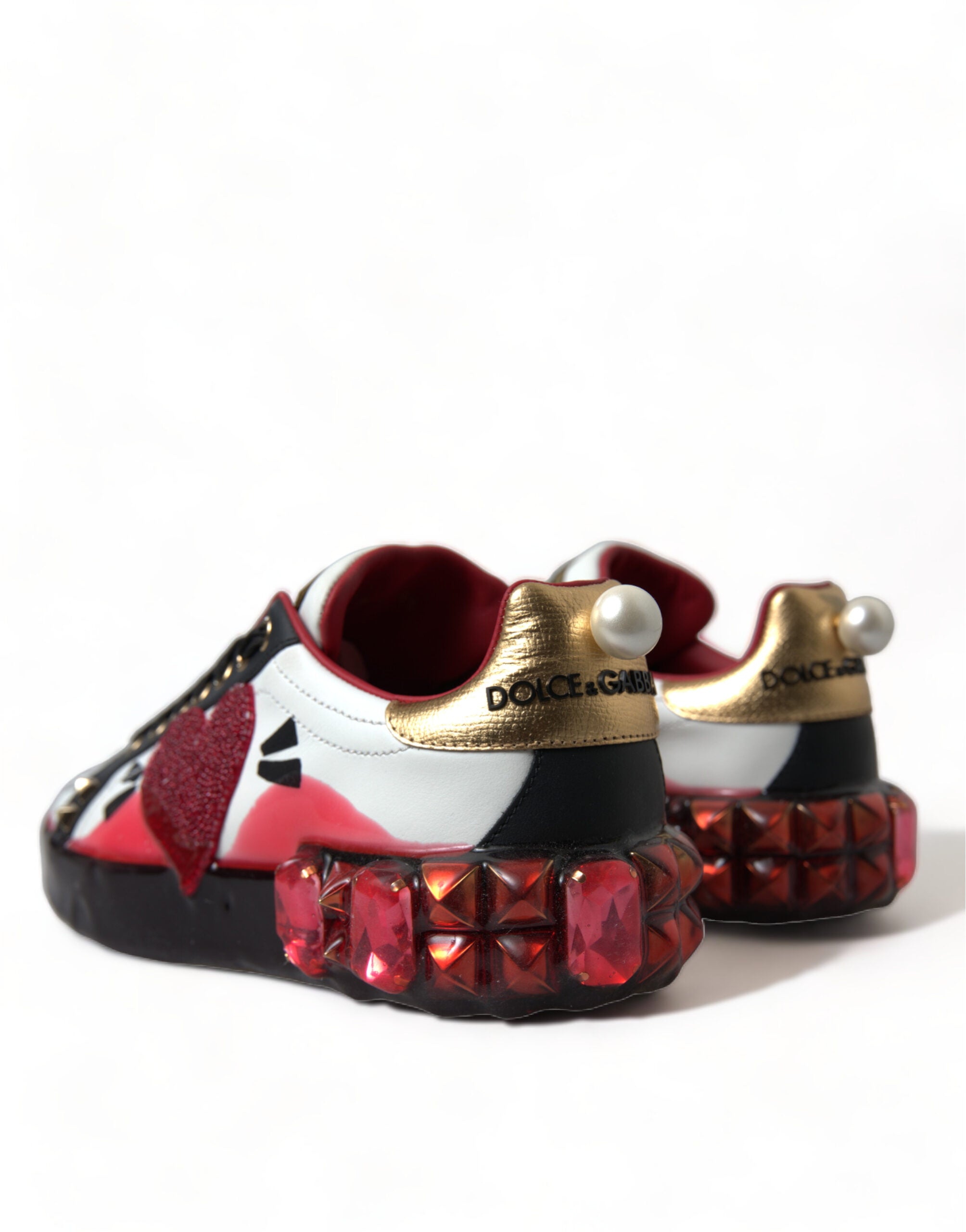 Dolce & Gabbana White Red Crystals Portofino Sneakers Women Shoes - DEA STILOSA MILANO