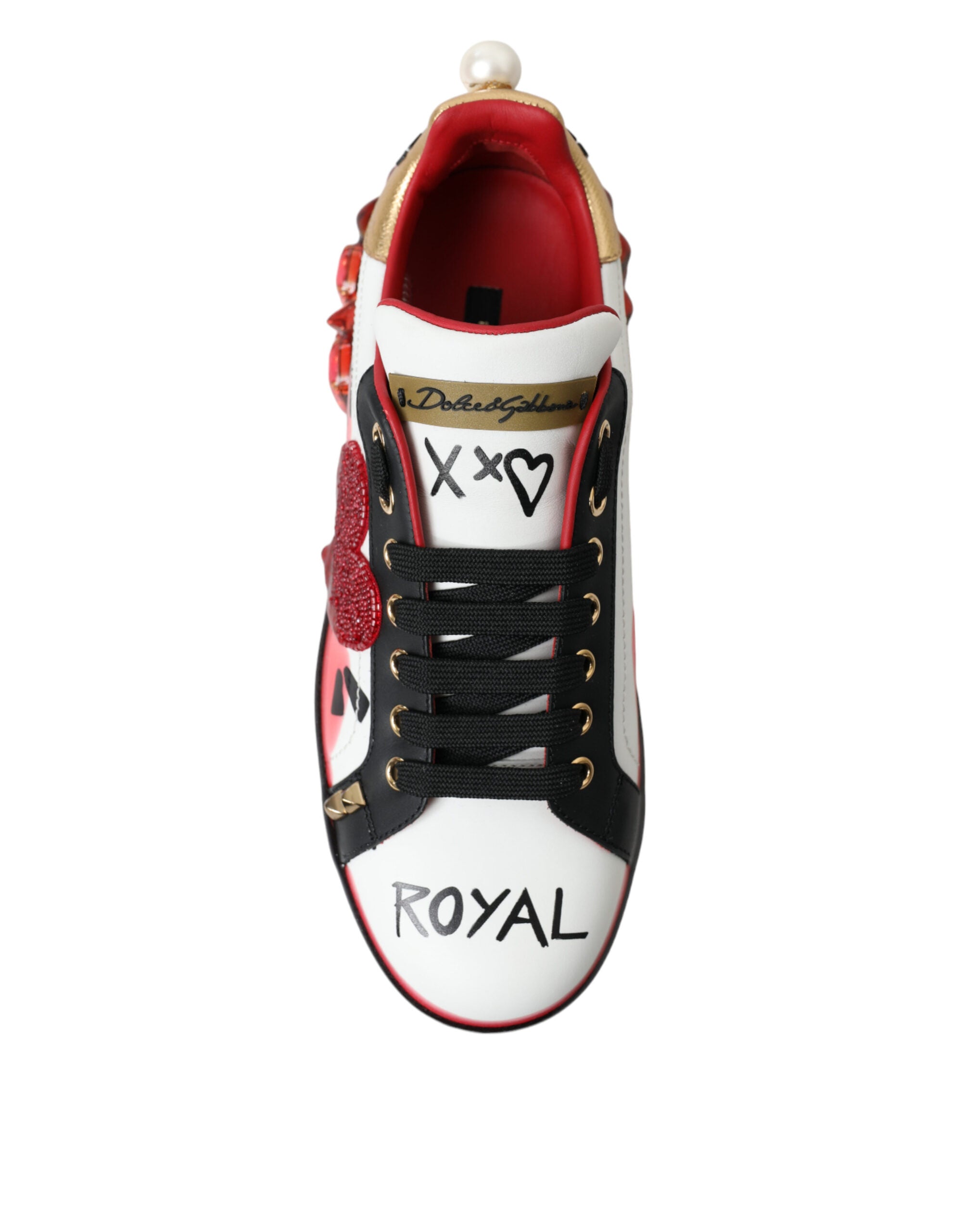 Dolce & Gabbana White Red Crystals Portofino Sneakers Women Shoes - DEA STILOSA MILANO