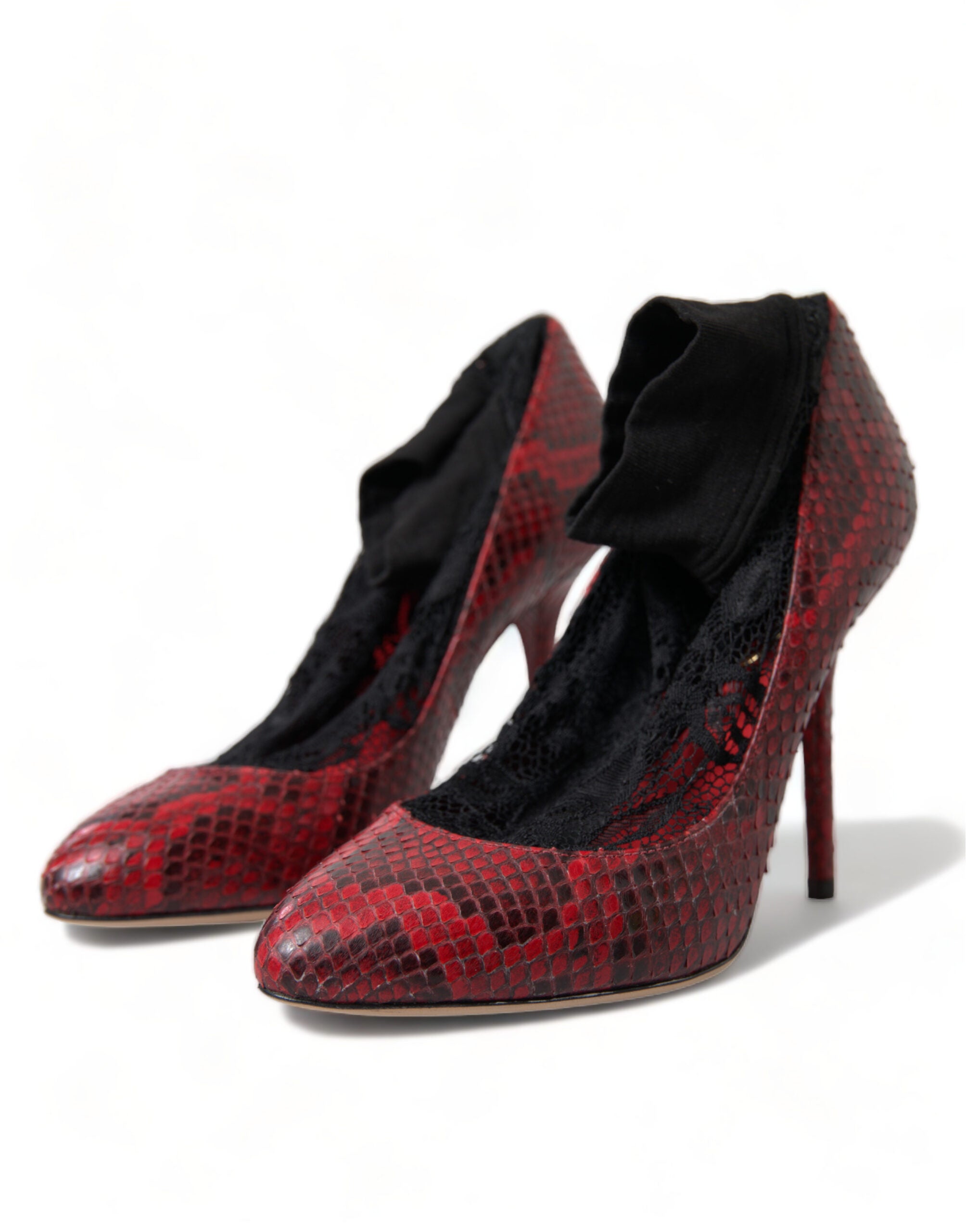 Dolce & Gabbana Red Ayers Leather Lace Socks Pumps Shoes - DEA STILOSA MILANO