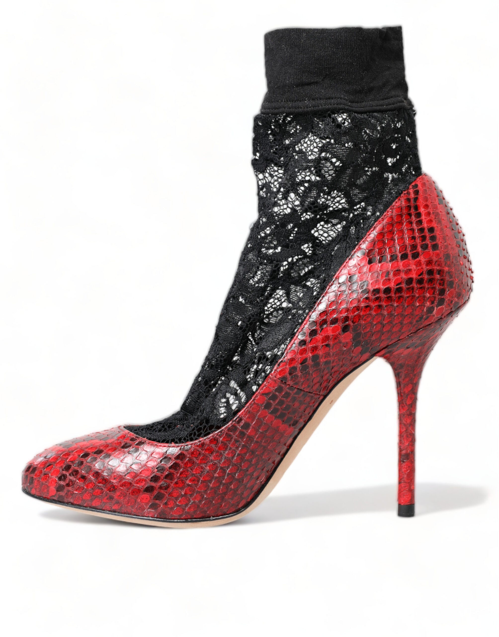 Dolce & Gabbana Red Ayers Leather Lace Socks Pumps Shoes - DEA STILOSA MILANO