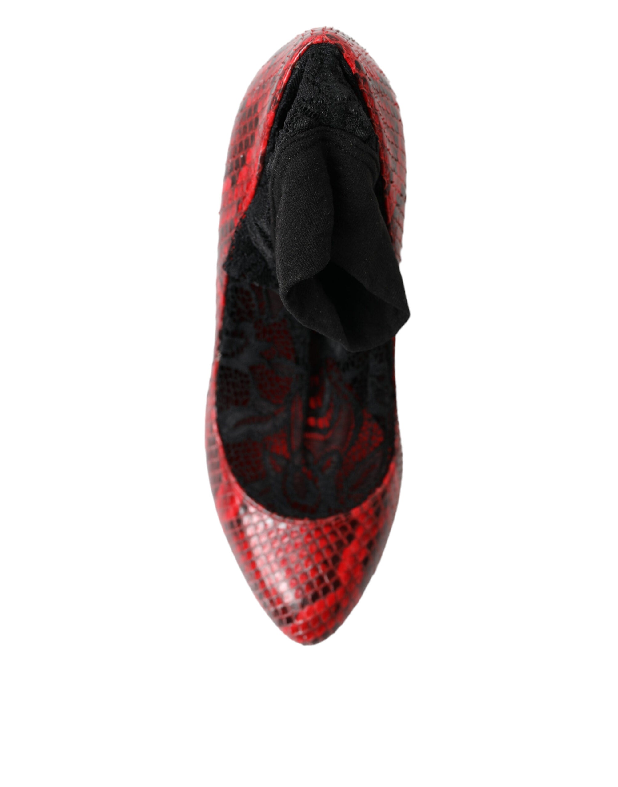 Dolce & Gabbana Red Ayers Leather Lace Socks Pumps Shoes - DEA STILOSA MILANO