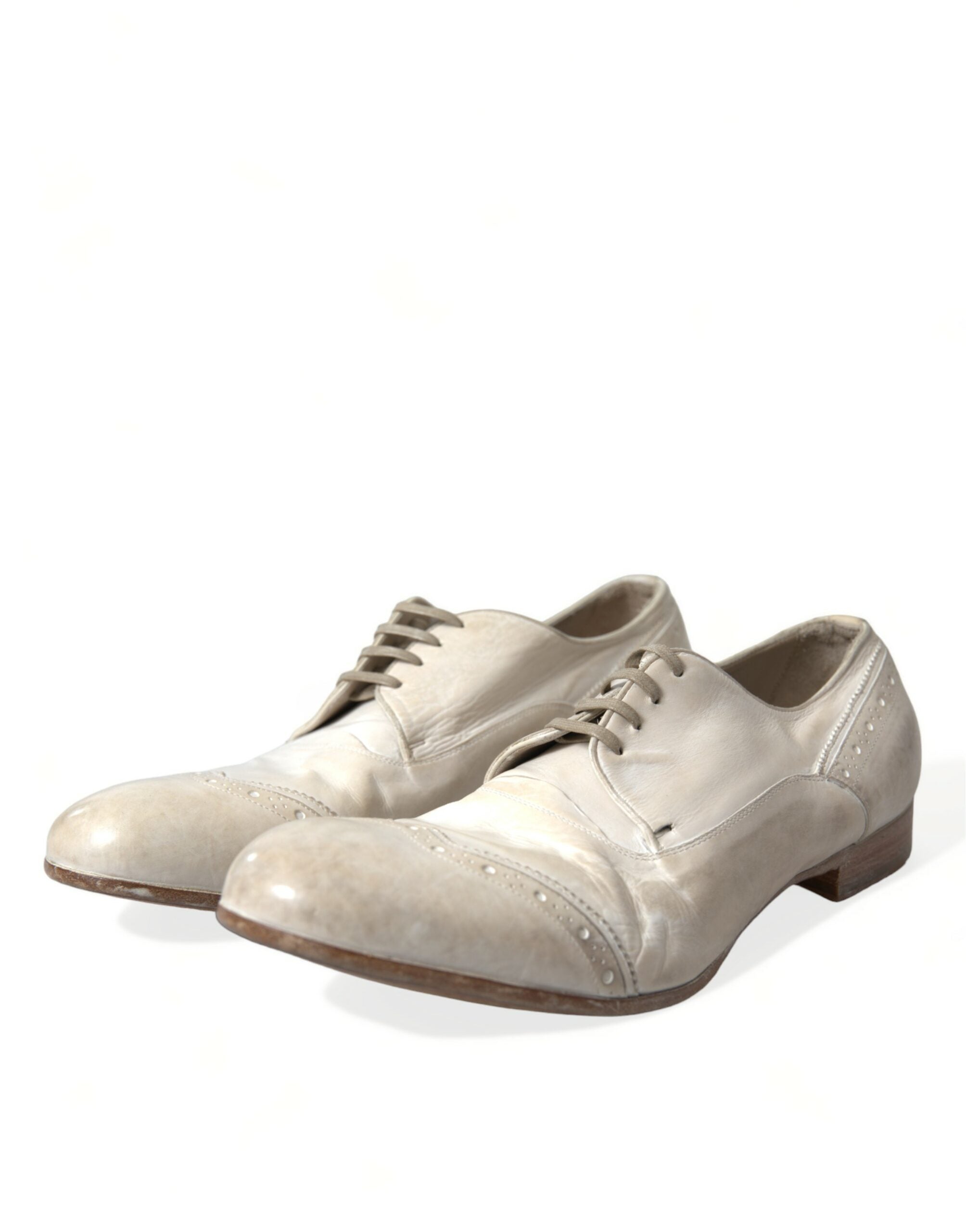Dolce & Gabbana White Distressed Leather Brogue Dress Shoes - DEA STILOSA MILANO