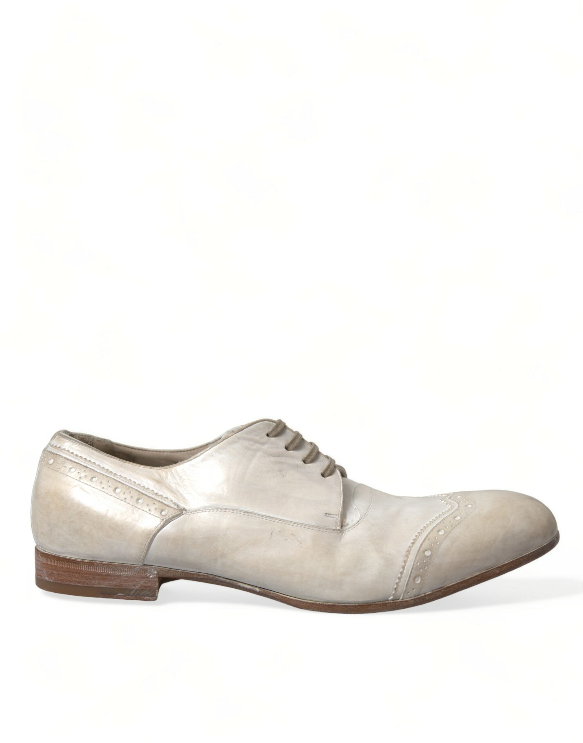Dolce & Gabbana White Distressed Leather Brogue Dress Shoes - DEA STILOSA MILANO