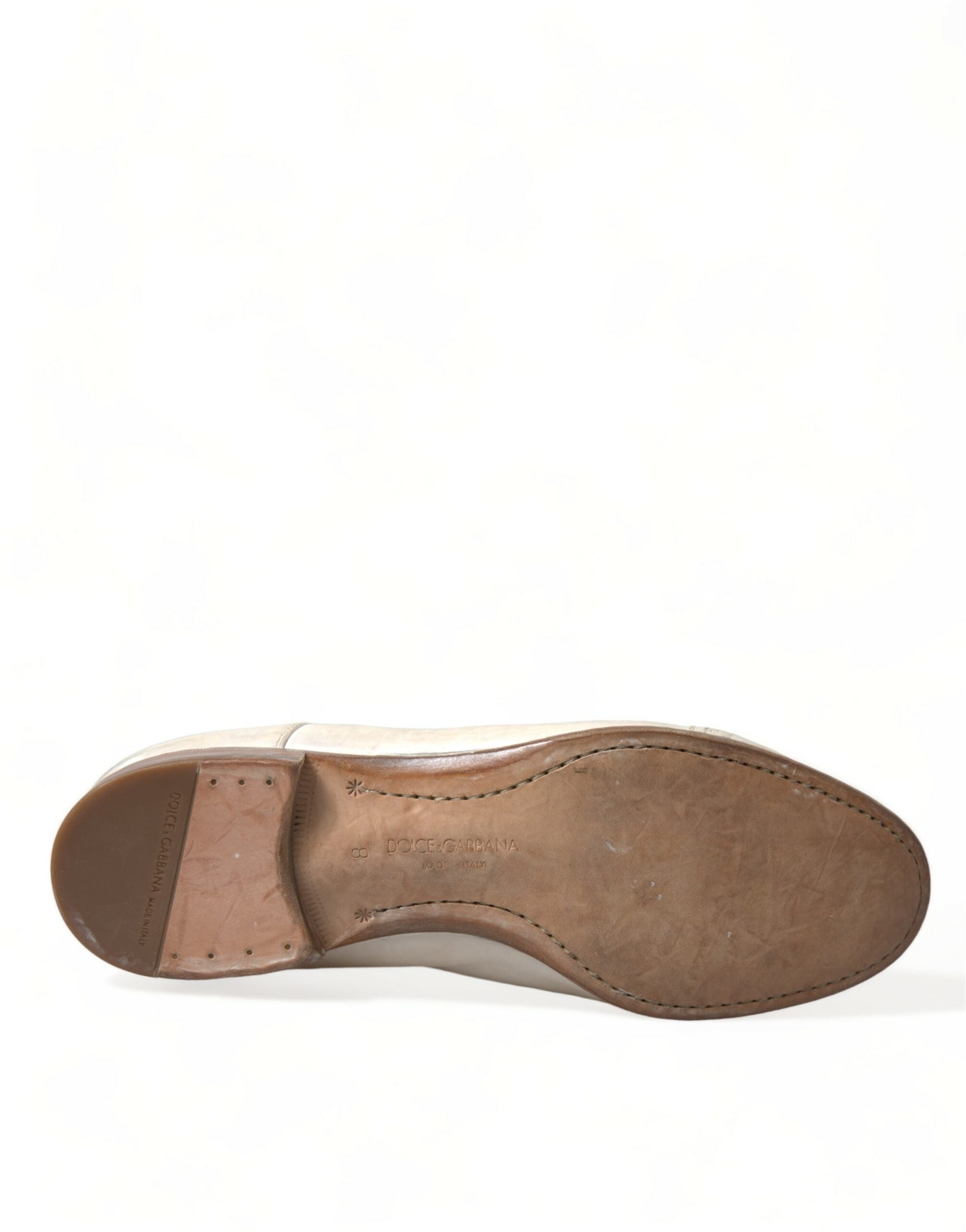 Dolce & Gabbana White Distressed Leather Brogue Dress Shoes - DEA STILOSA MILANO