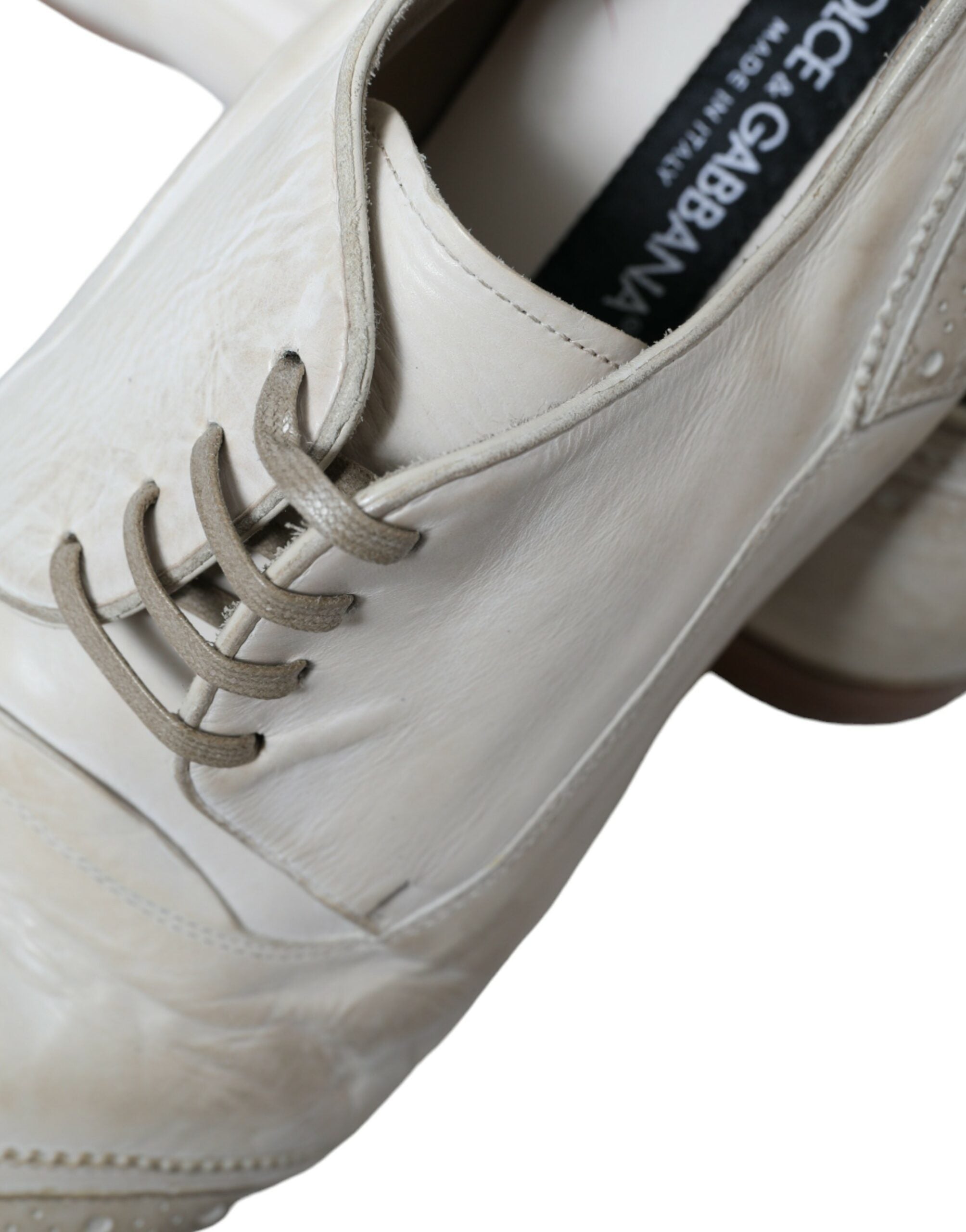 Dolce & Gabbana White Distressed Leather Brogue Dress Shoes - DEA STILOSA MILANO