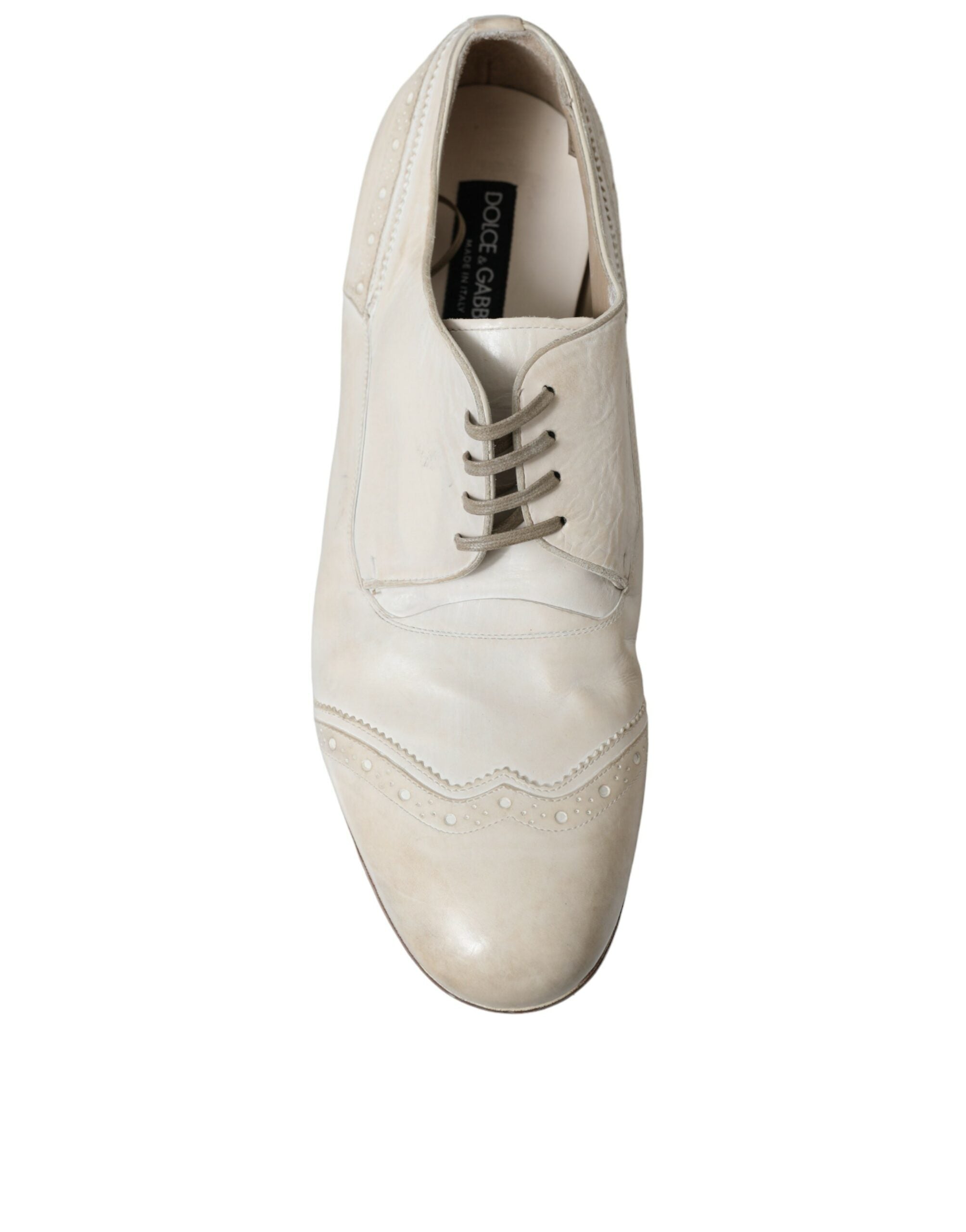 Dolce & Gabbana White Distressed Leather Brogue Dress Shoes - DEA STILOSA MILANO