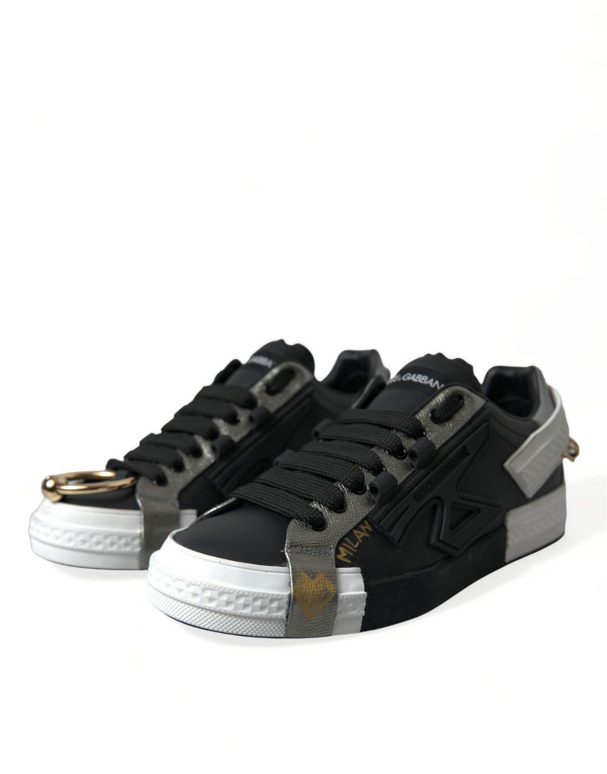 Dolce & Gabbana Black Leather Portofino Low Top Men Sneakers Shoes - DEA STILOSA MILANO