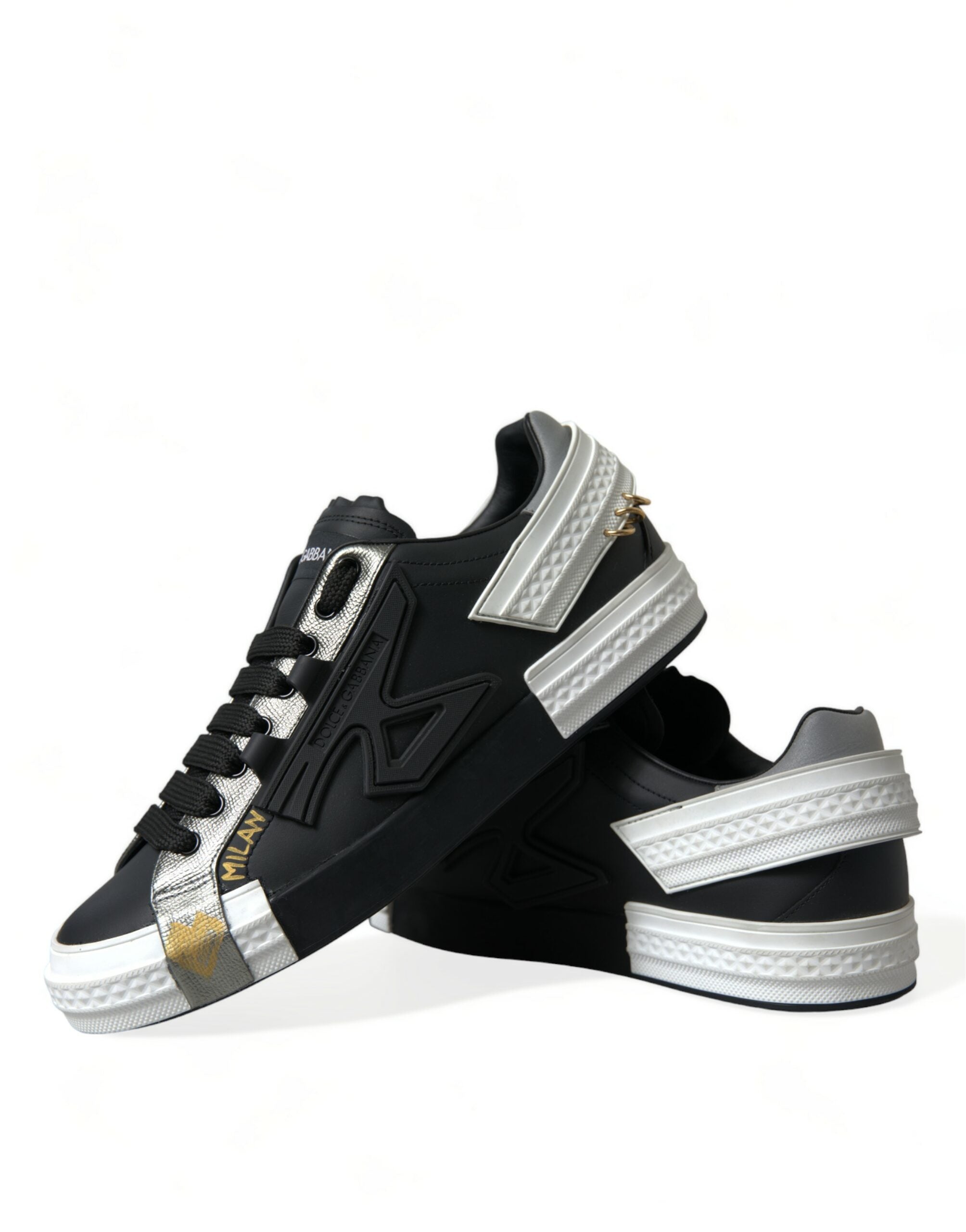 Dolce & Gabbana Black Leather Portofino Low Top Men Sneakers Shoes - DEA STILOSA MILANO