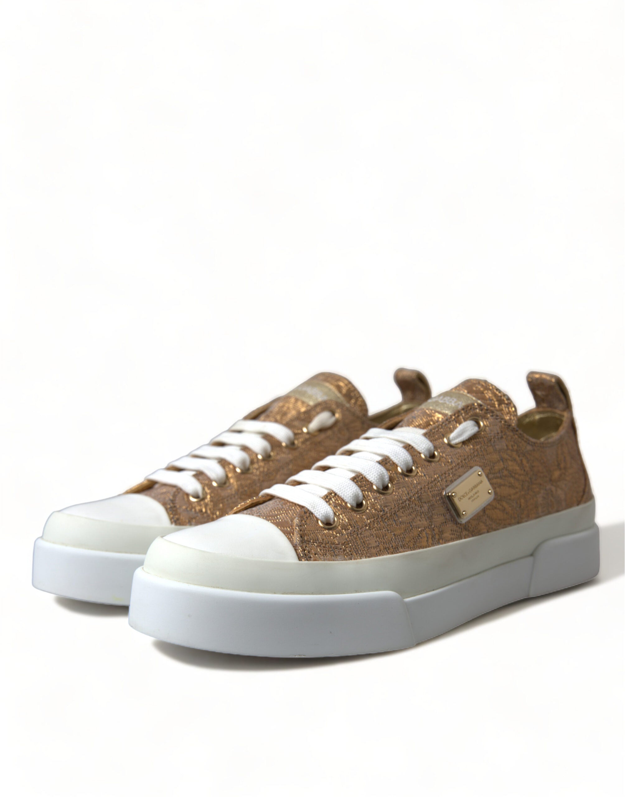 Dolce & Gabbana Gold White Brocade Low Top Sneakers Women Shoes - DEA STILOSA MILANO