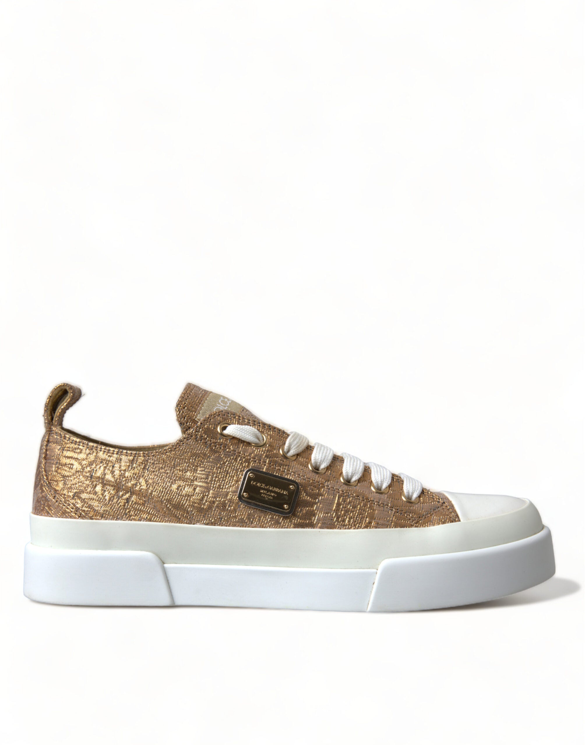 Dolce & Gabbana Gold White Brocade Low Top Sneakers Women Shoes - DEA STILOSA MILANO