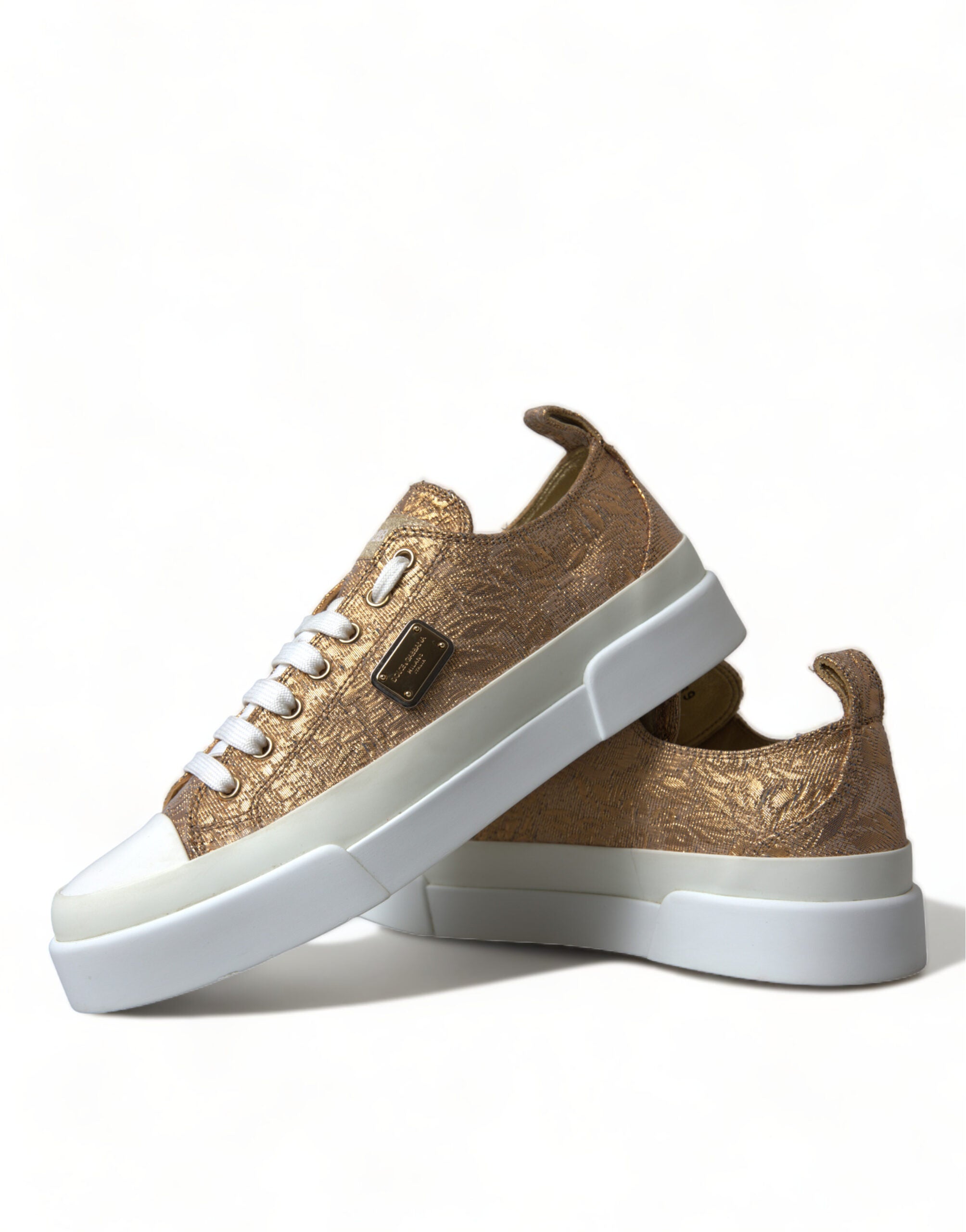 Dolce & Gabbana Gold White Brocade Low Top Sneakers Women Shoes - DEA STILOSA MILANO