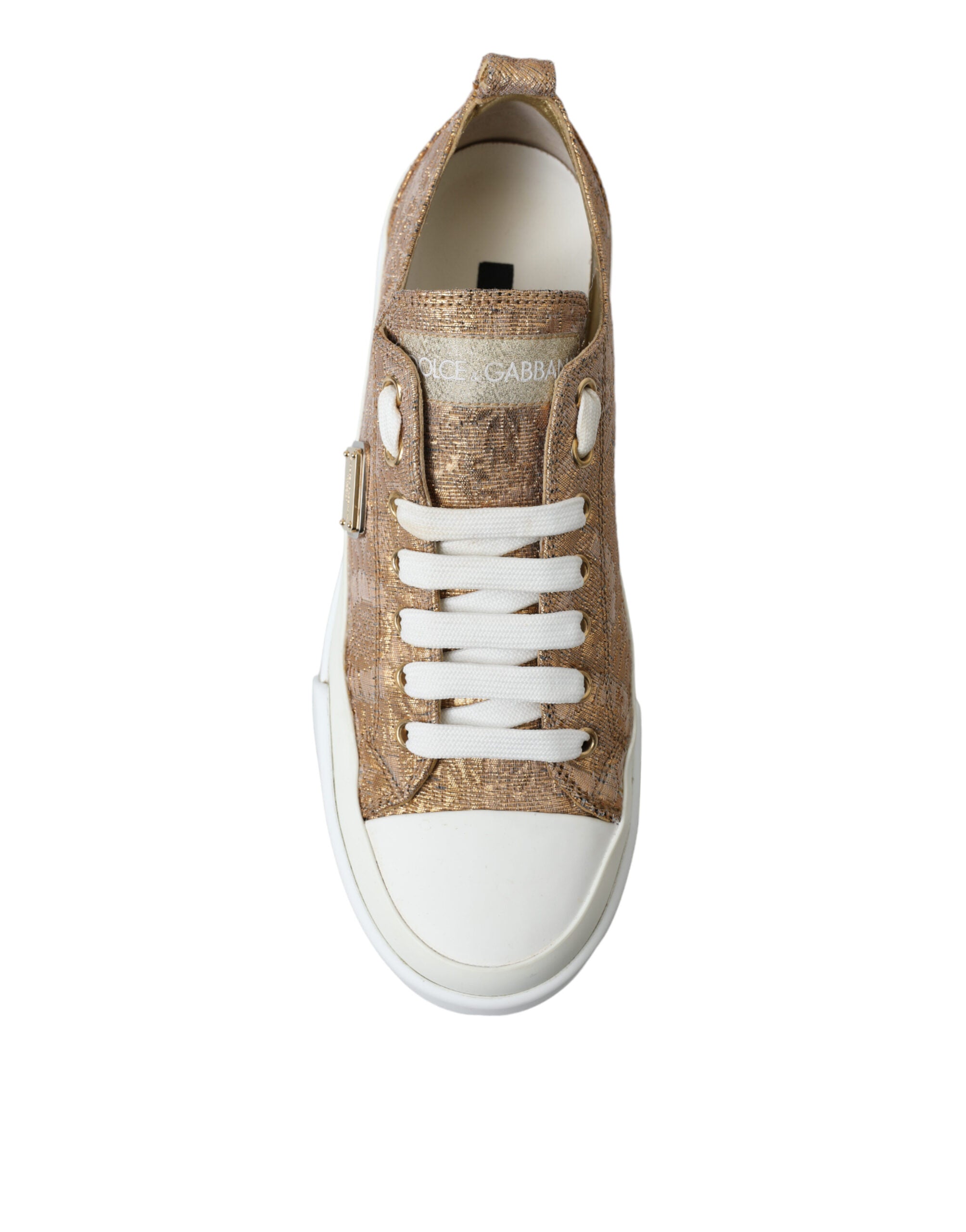 Dolce & Gabbana Gold White Brocade Low Top Sneakers Women Shoes - DEA STILOSA MILANO