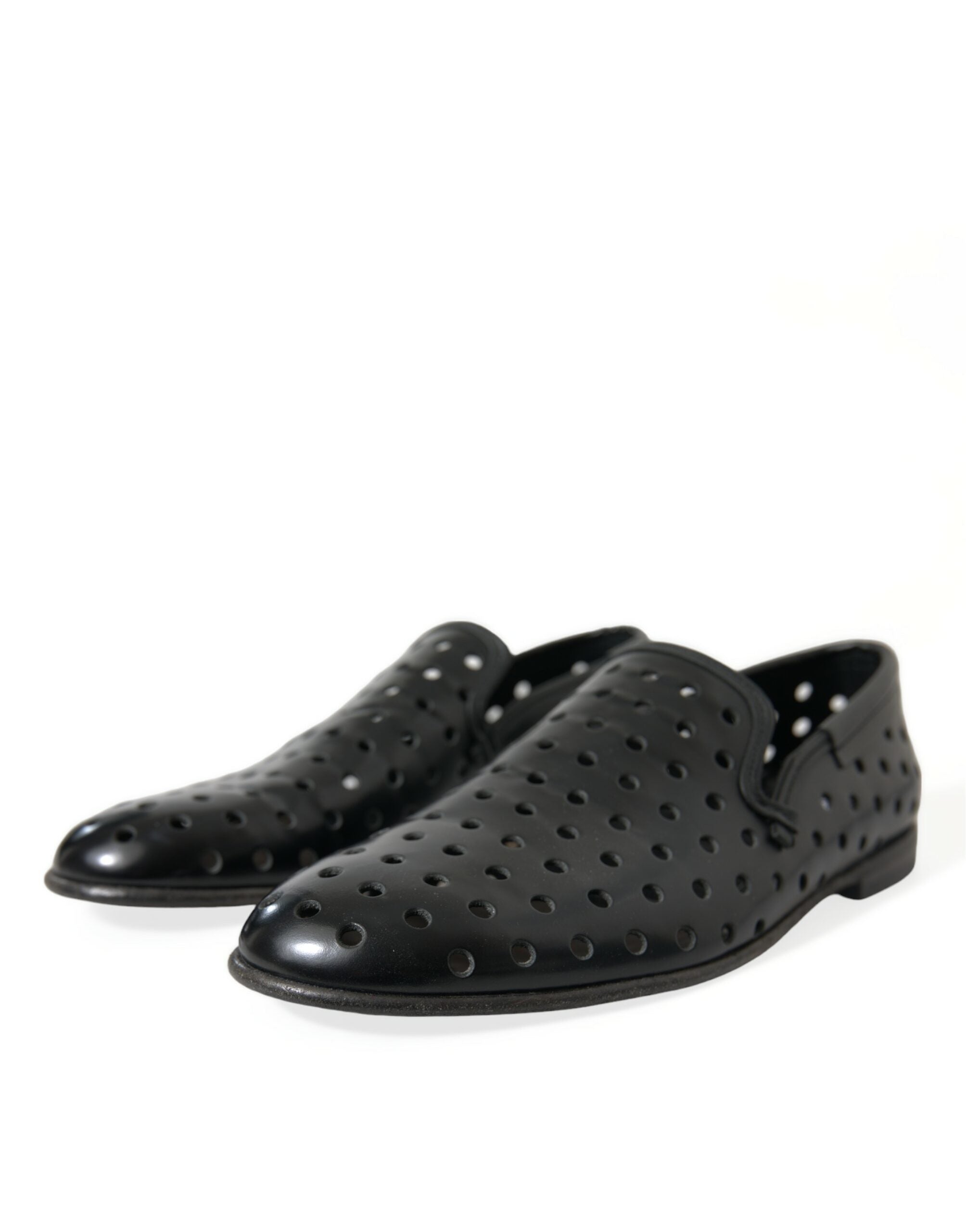Dolce & Gabbana Black Leather Perforated Loafers Shoes - DEA STILOSA MILANO
