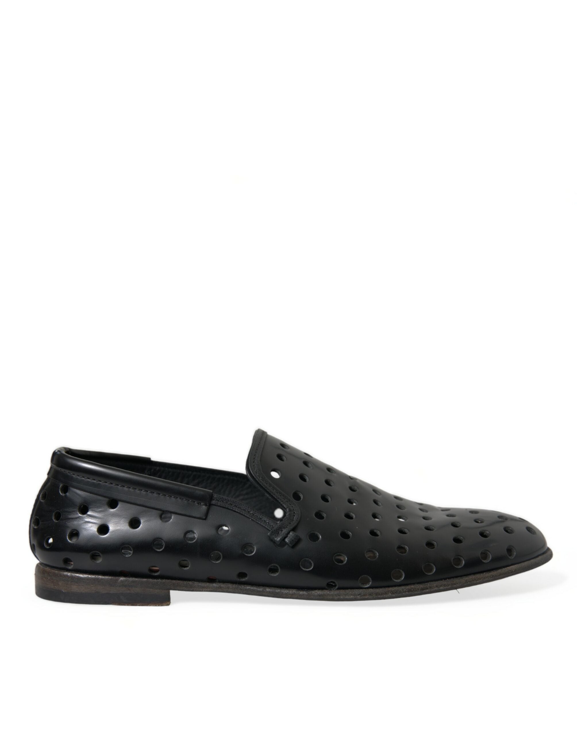 Dolce & Gabbana Black Leather Perforated Loafers Shoes - DEA STILOSA MILANO
