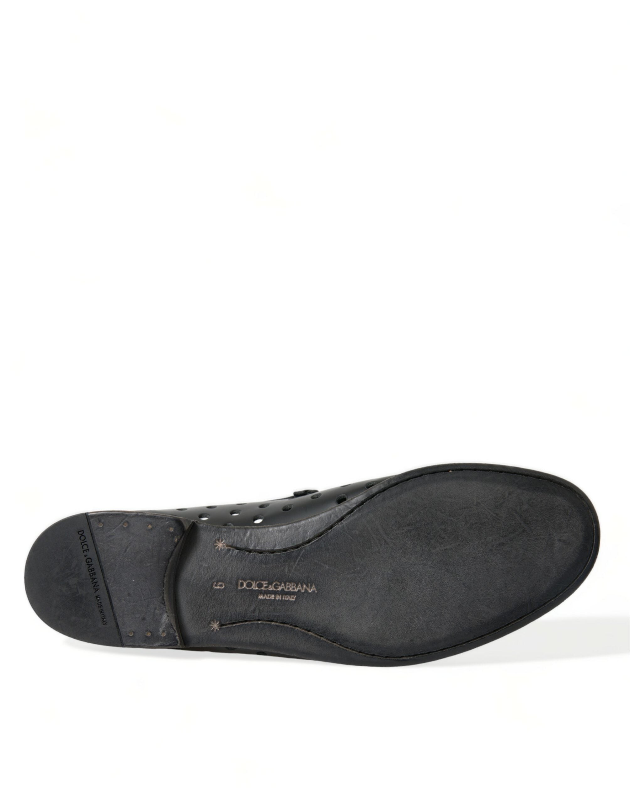 Dolce & Gabbana Black Leather Perforated Loafers Shoes - DEA STILOSA MILANO