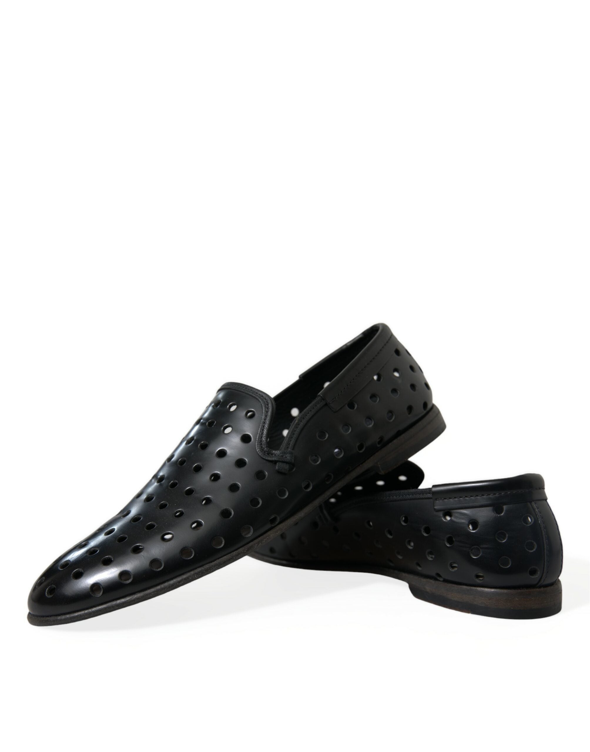 Dolce & Gabbana Black Leather Perforated Loafers Shoes - DEA STILOSA MILANO