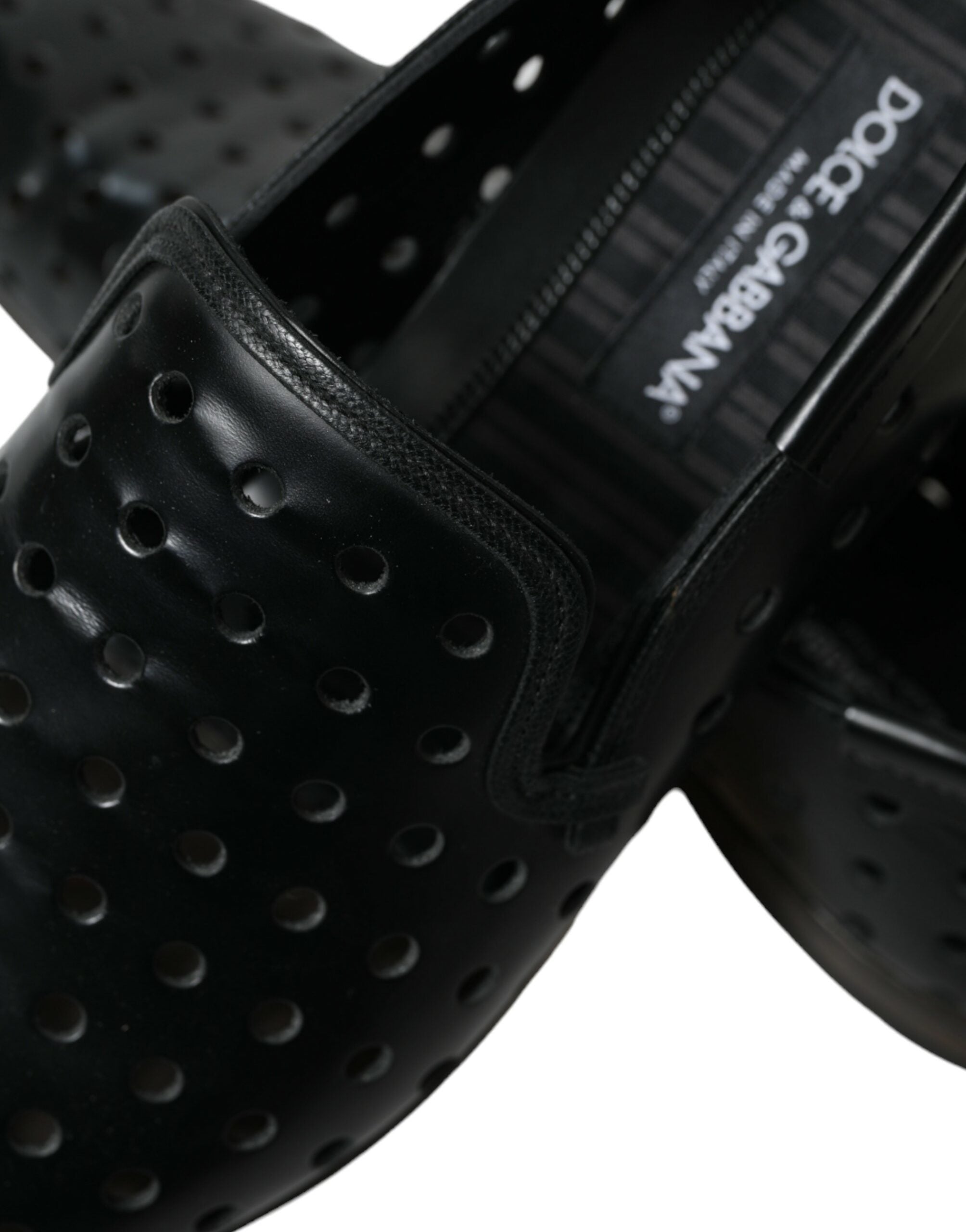 Dolce & Gabbana Black Leather Perforated Loafers Shoes - DEA STILOSA MILANO