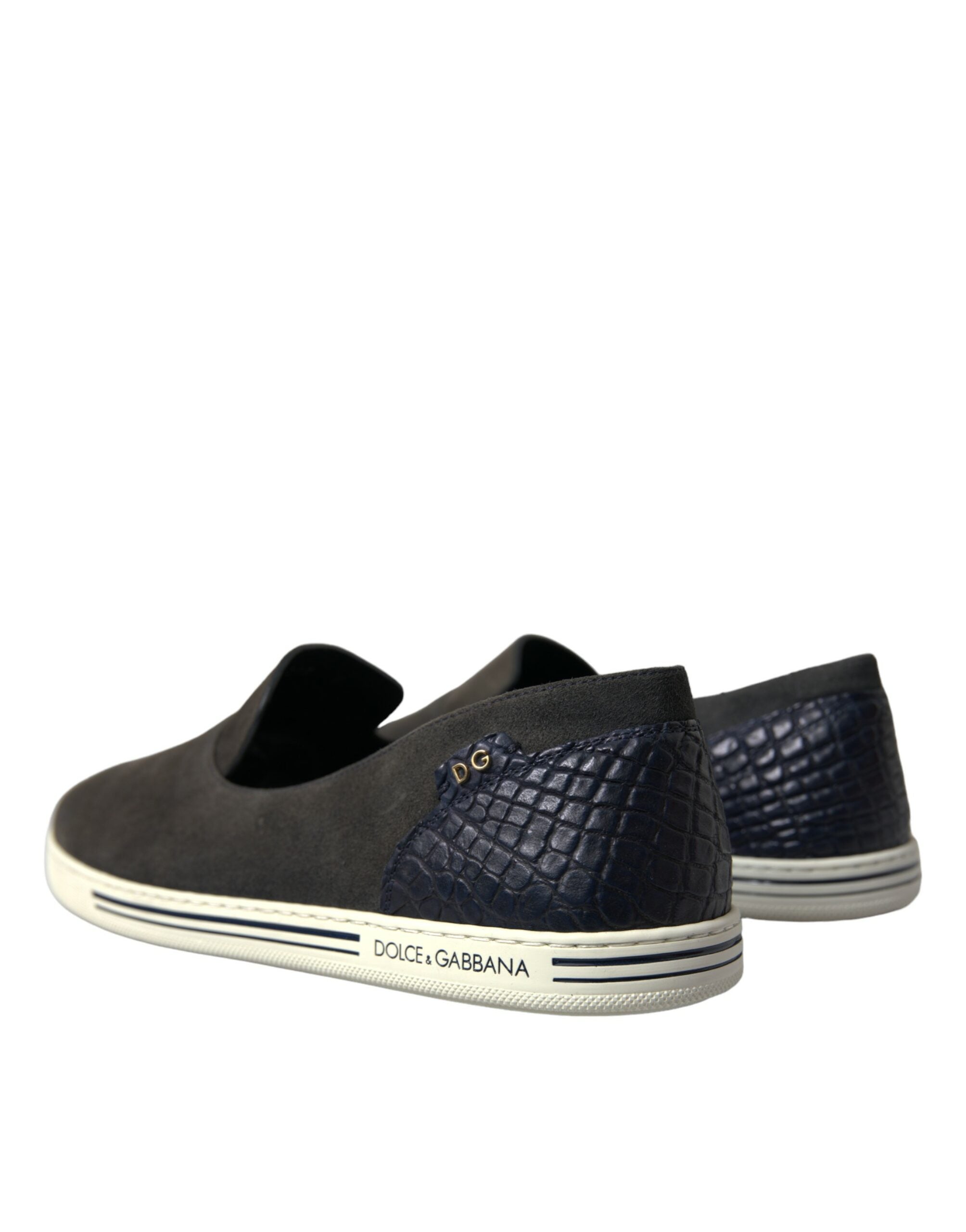 Dolce & Gabbana Blue Suede Caiman Men Loafers Slippers Shoes - DEA STILOSA MILANO