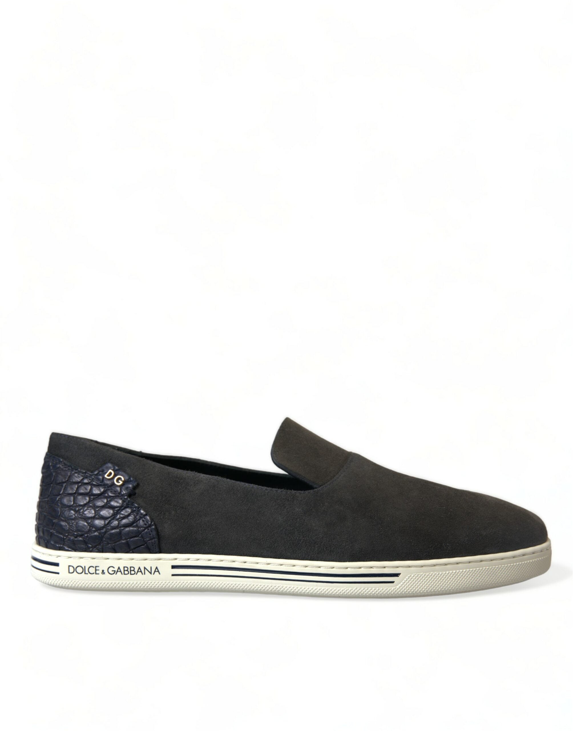 Dolce & Gabbana Blue Suede Caiman Men Loafers Slippers Shoes - DEA STILOSA MILANO