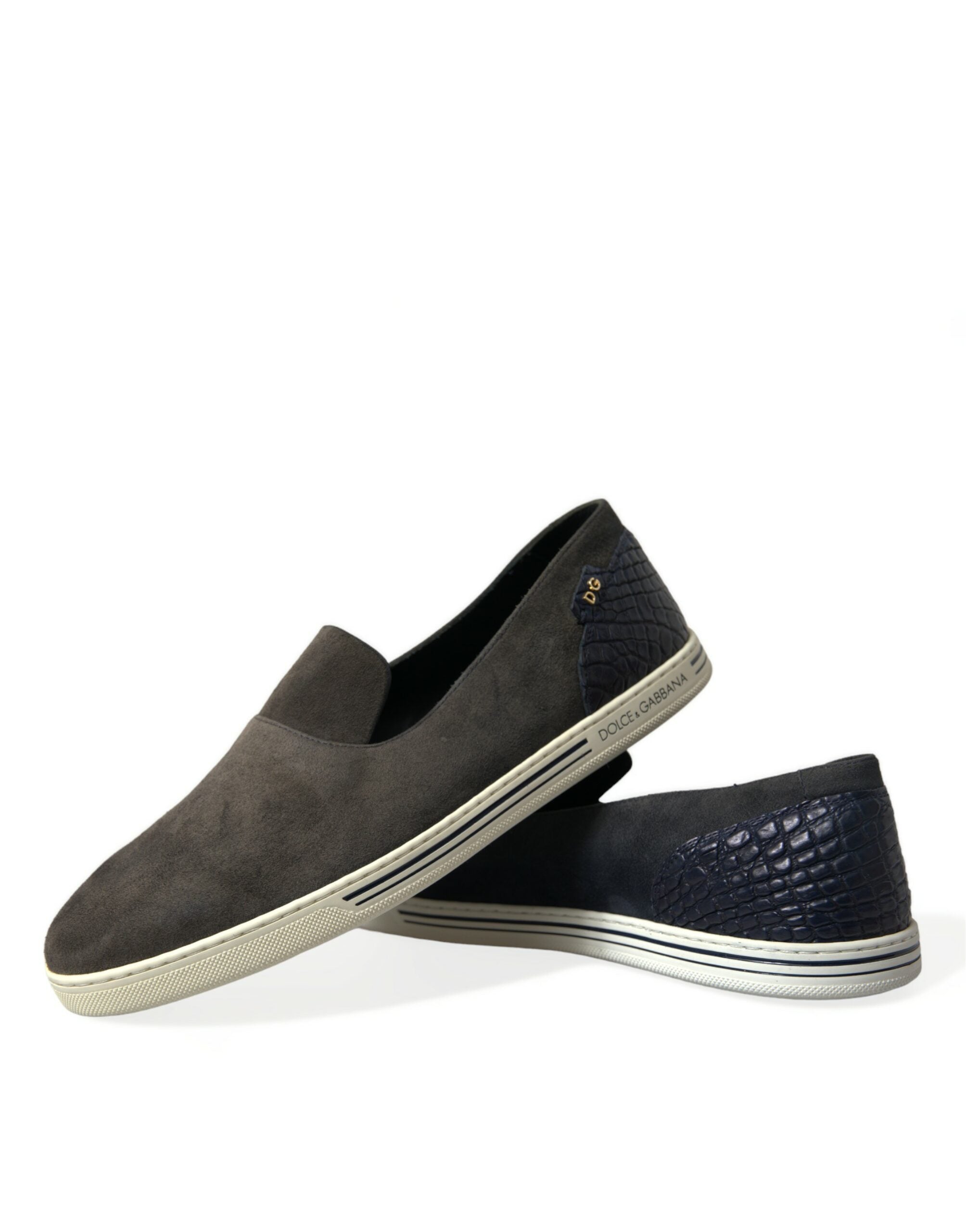 Dolce & Gabbana Blue Suede Caiman Men Loafers Slippers Shoes - DEA STILOSA MILANO