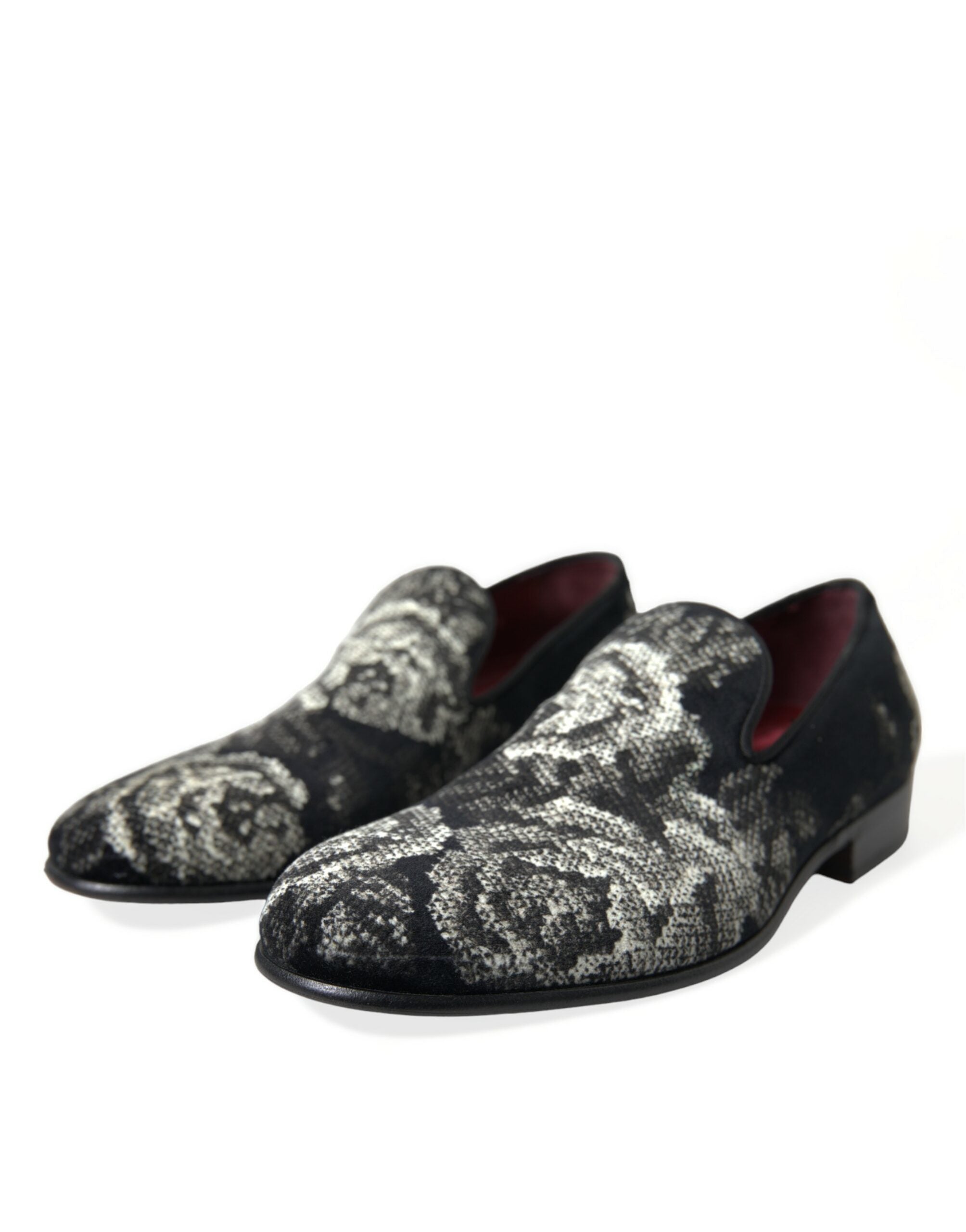 Dolce & Gabbana Black Floral Slippers Men Loafers Dress Shoes - DEA STILOSA MILANO
