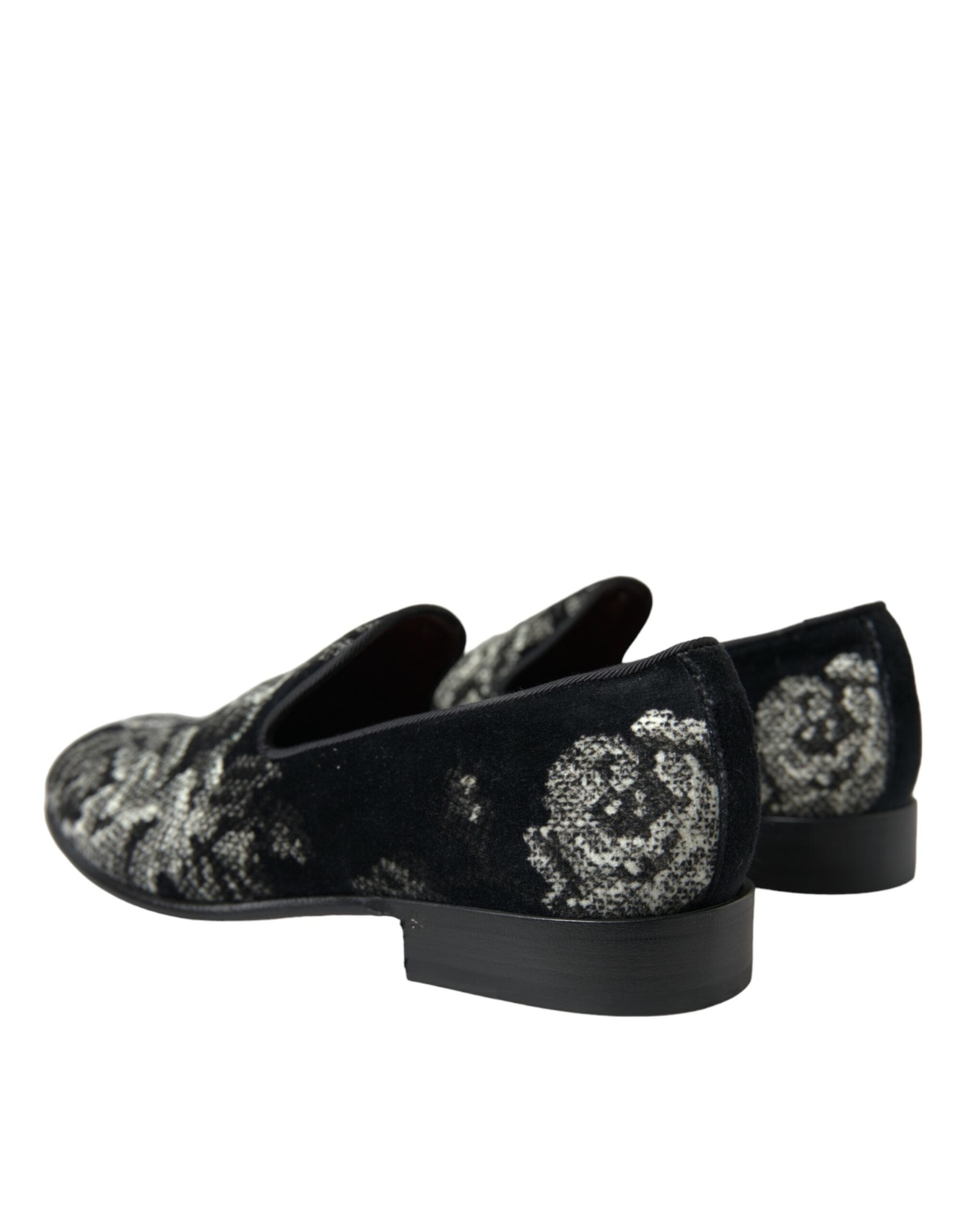 Dolce & Gabbana Black Floral Slippers Men Loafers Dress Shoes - DEA STILOSA MILANO