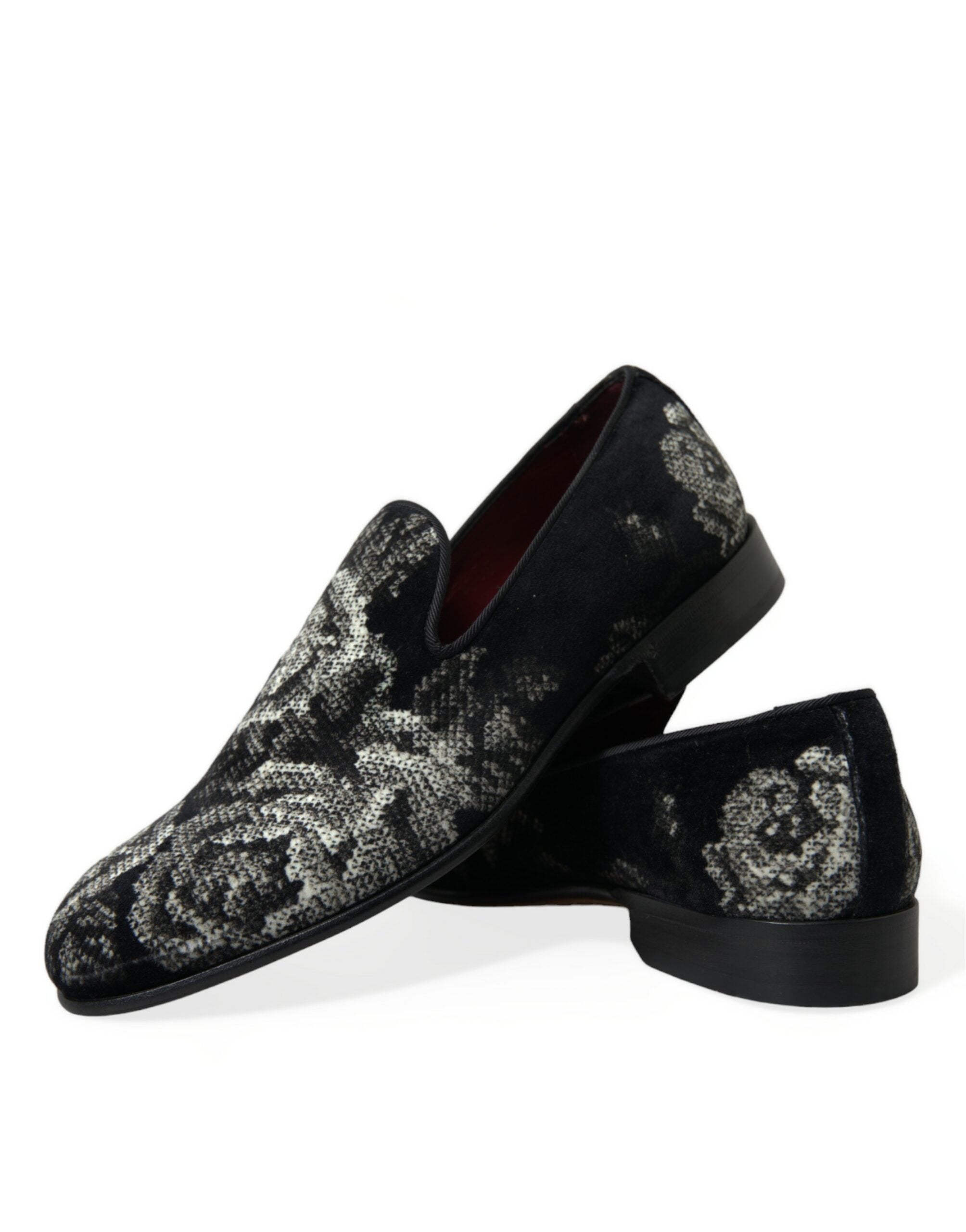 Dolce & Gabbana Black Floral Slippers Men Loafers Dress Shoes - DEA STILOSA MILANO